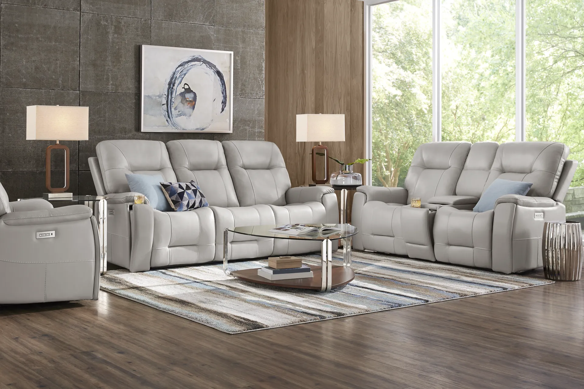 Matthews Cove Dove Gray Leather Triple Power Reclining Console Loveseat - Image 2