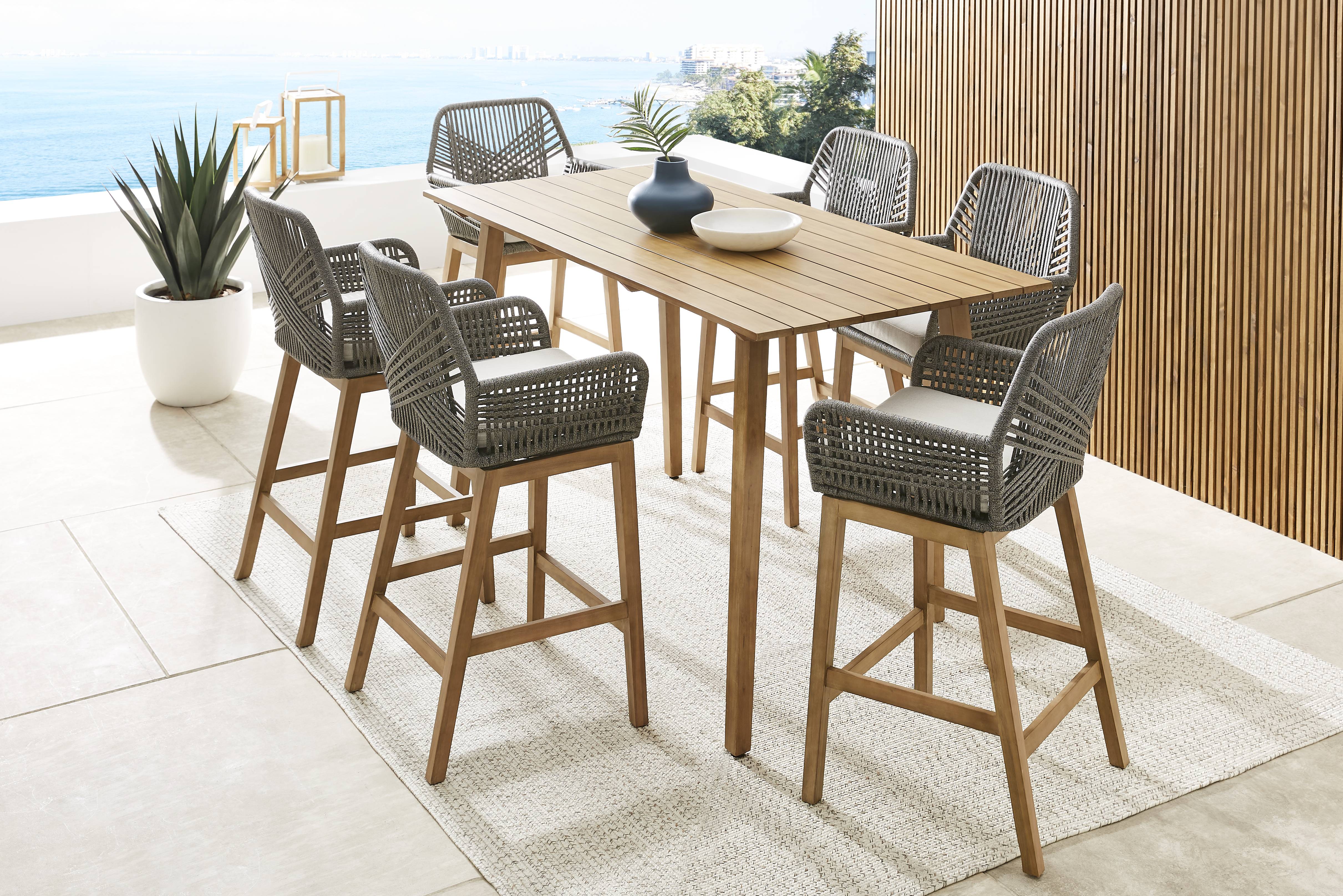 Tessere Natural 7 Pc Bar Height Outdoor Dining Set with Gray Barstools - Thumbnail - Image 1