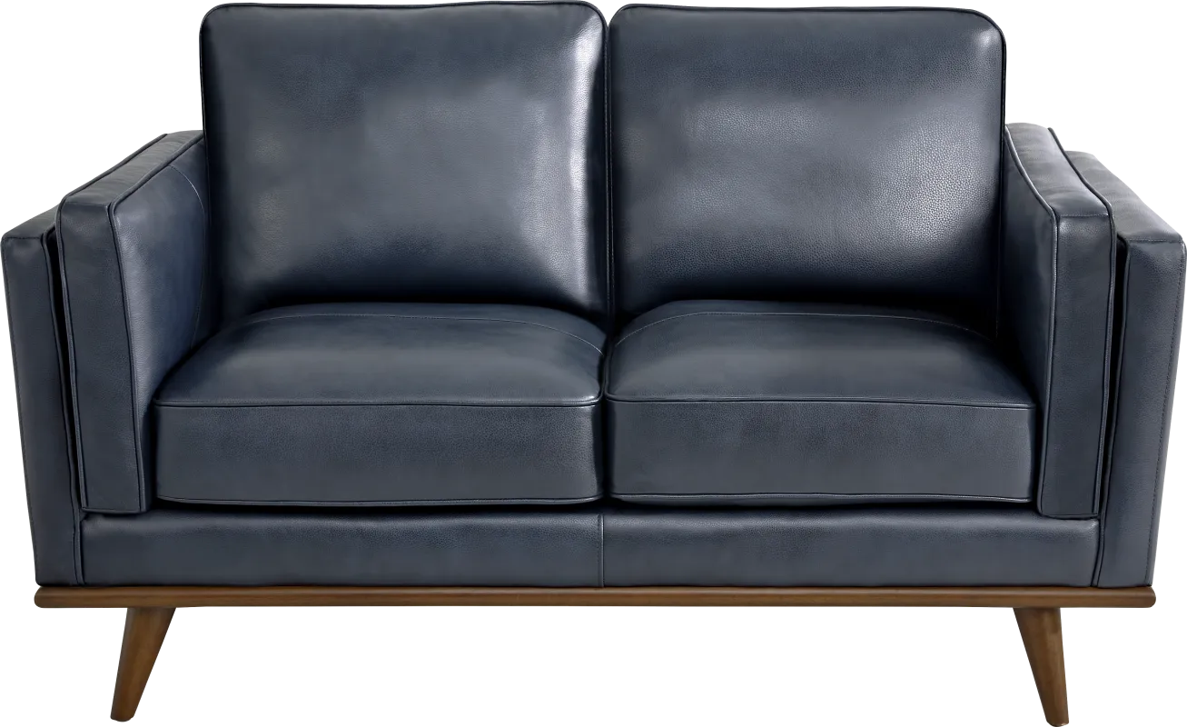 Cassina Way Navy Leather Loveseat