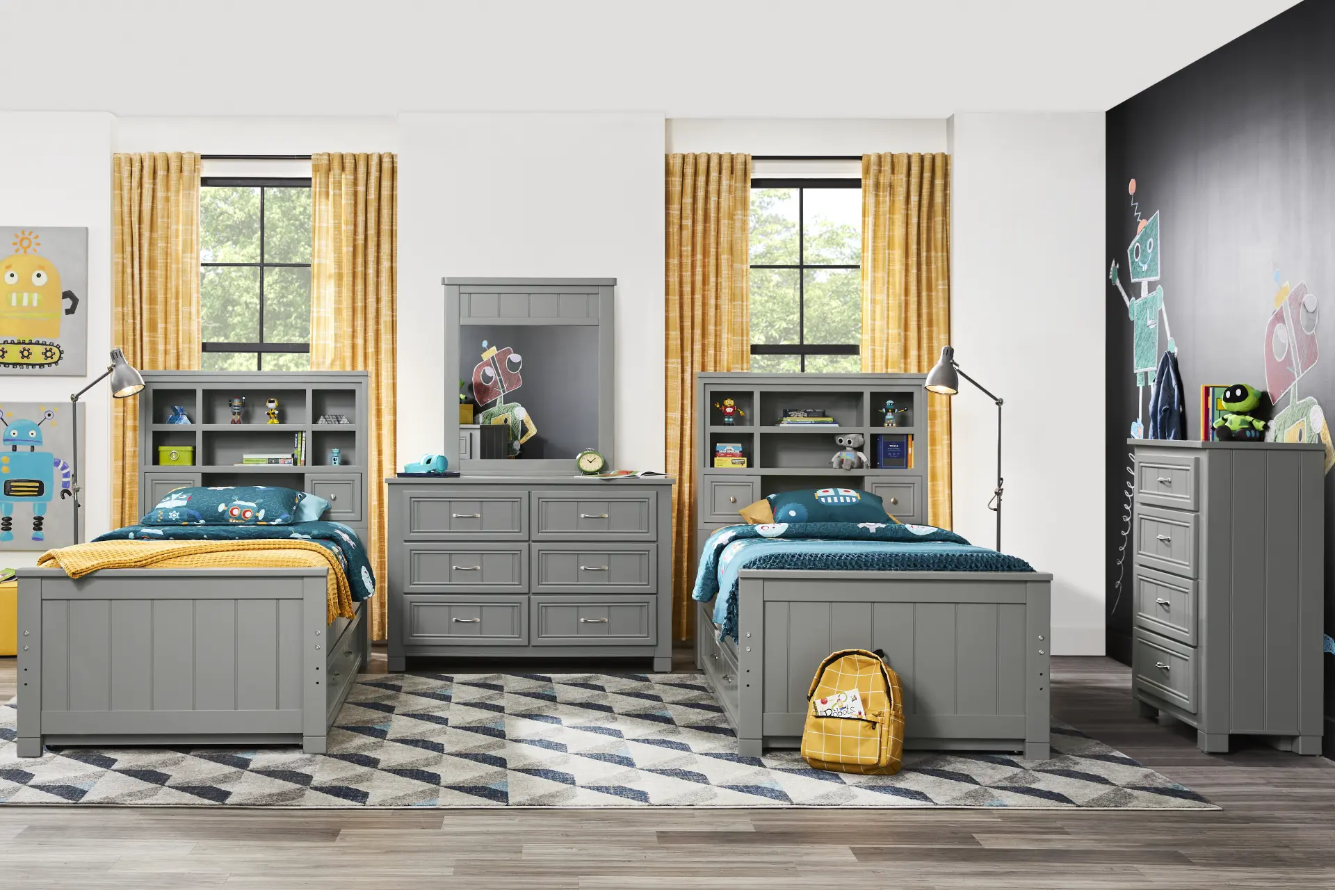 Kids Cottage Colors Gray Twin Bookcase Bedroom