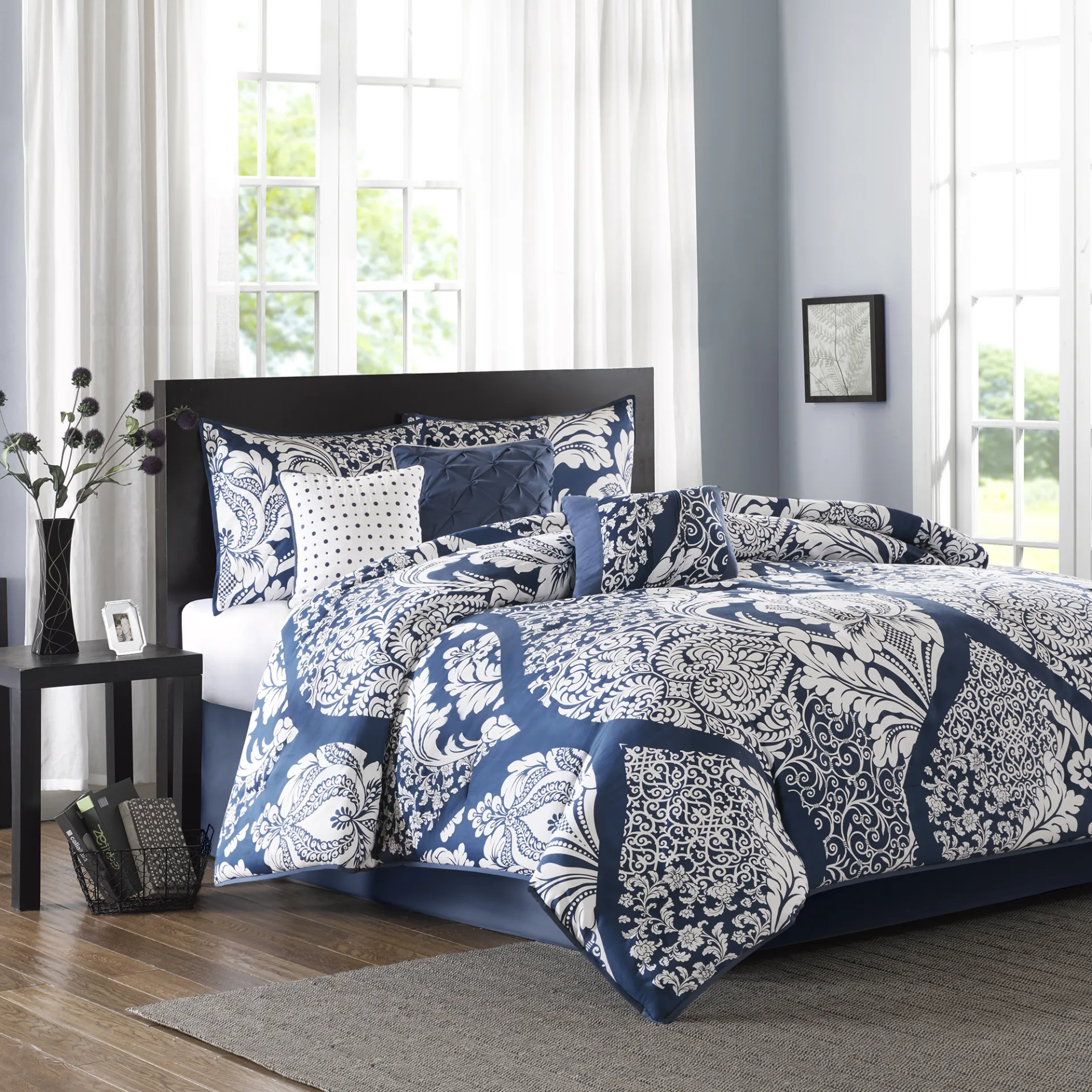 Hedwige Blue 7 Pc California King Comforter Set - Image 1