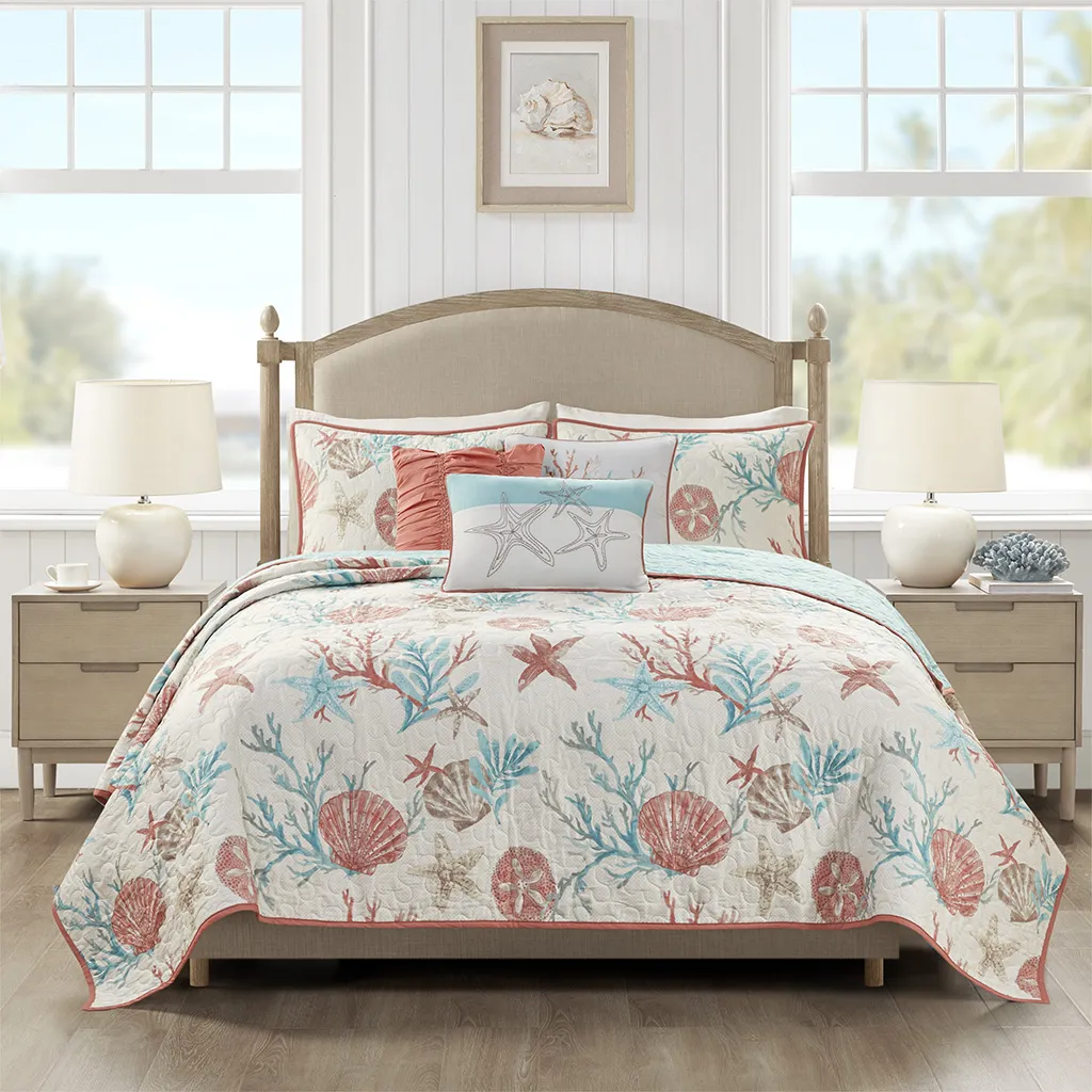 Craigie Coral 6 Pc Coral King/California Coverlet Set - Image 1