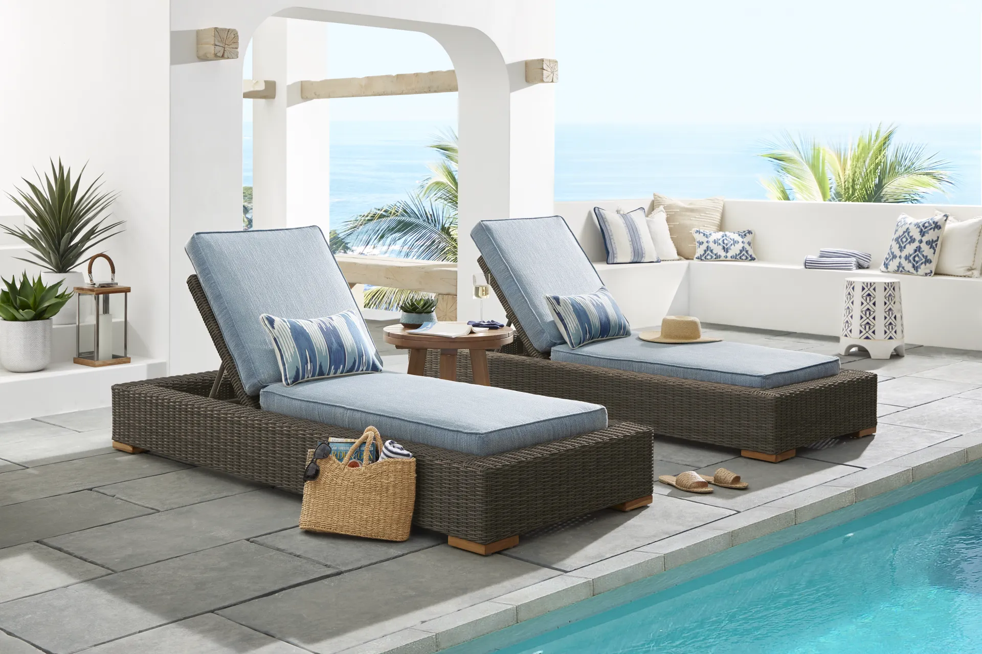 Patmos Brown Outdoor Chaise with Steel Cushions, Set of 2 - Image 2