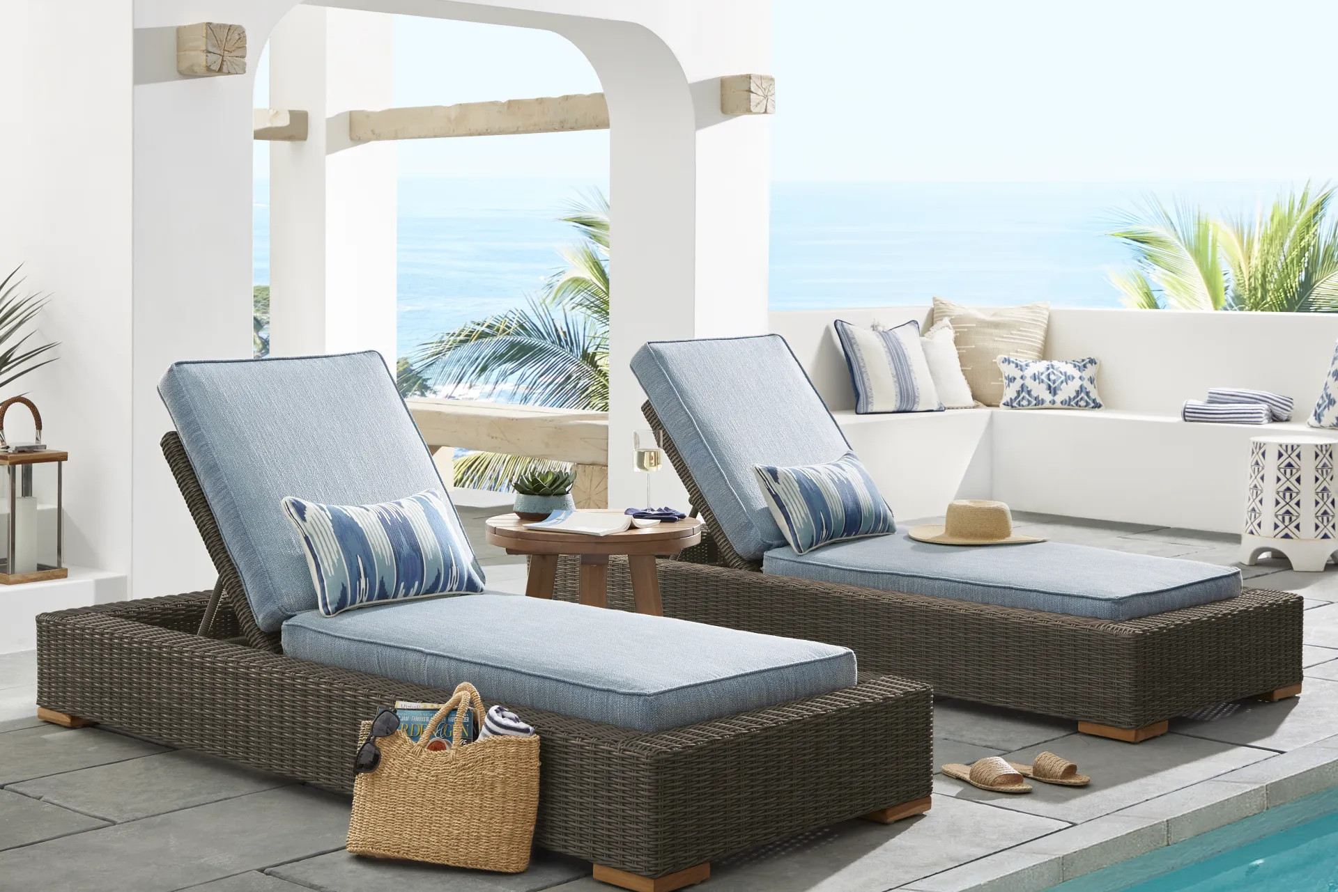 Patmos Brown Outdoor Chaise with Steel Cushions, Set of 2 - Image 1