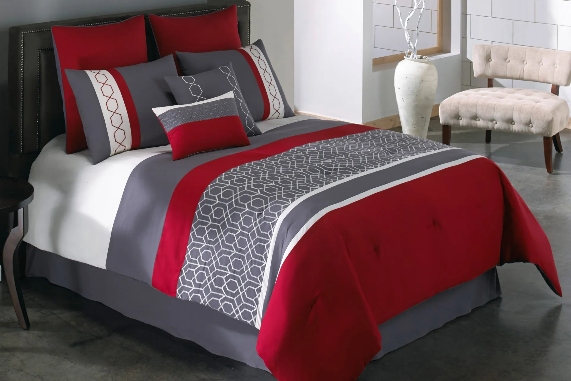 Buggshotte Red 8 Pc Queen Comforter Set - Image 1
