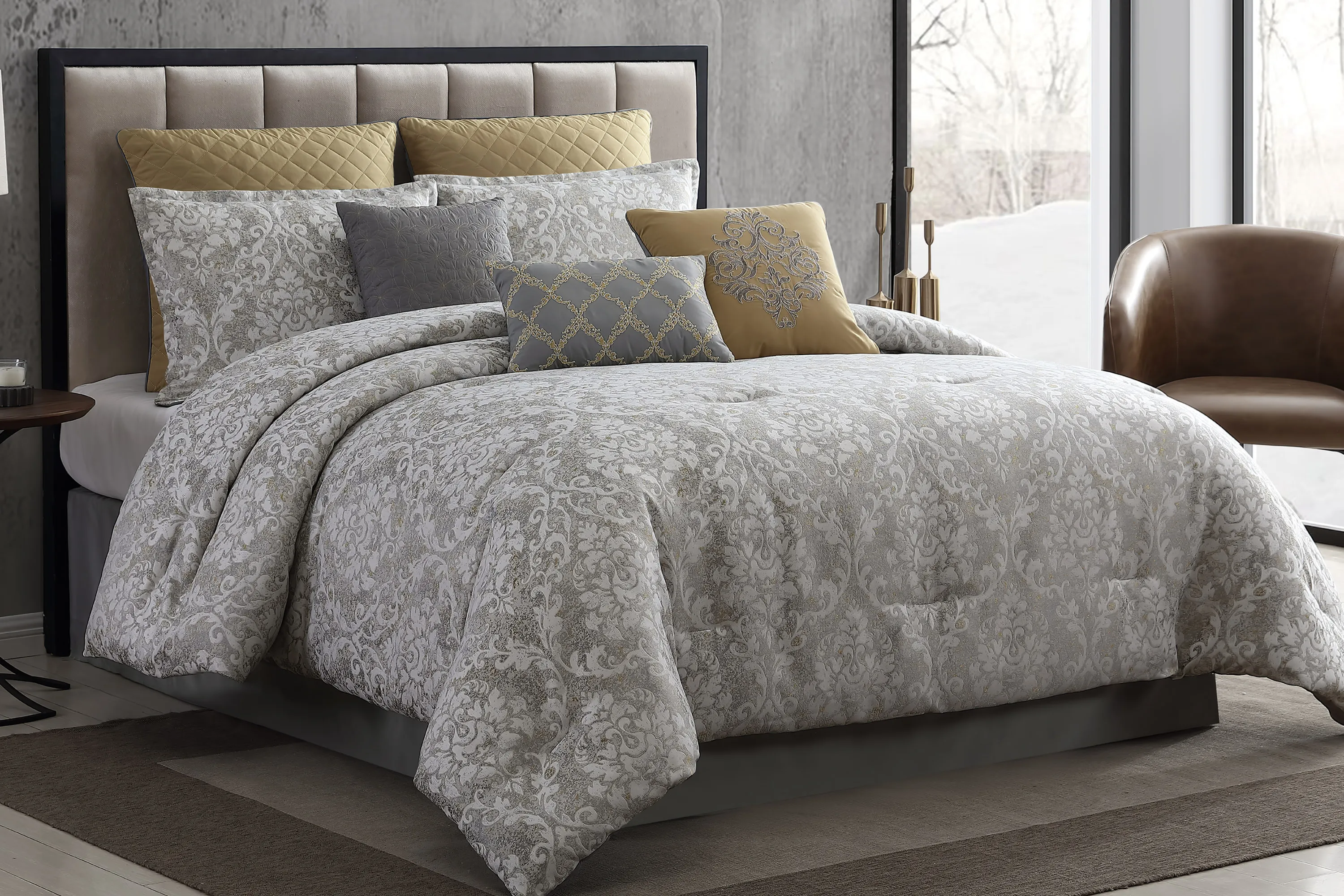 Blenheim Gray 9 Pc Queen Comforter Set - Thumbnail - Image 2