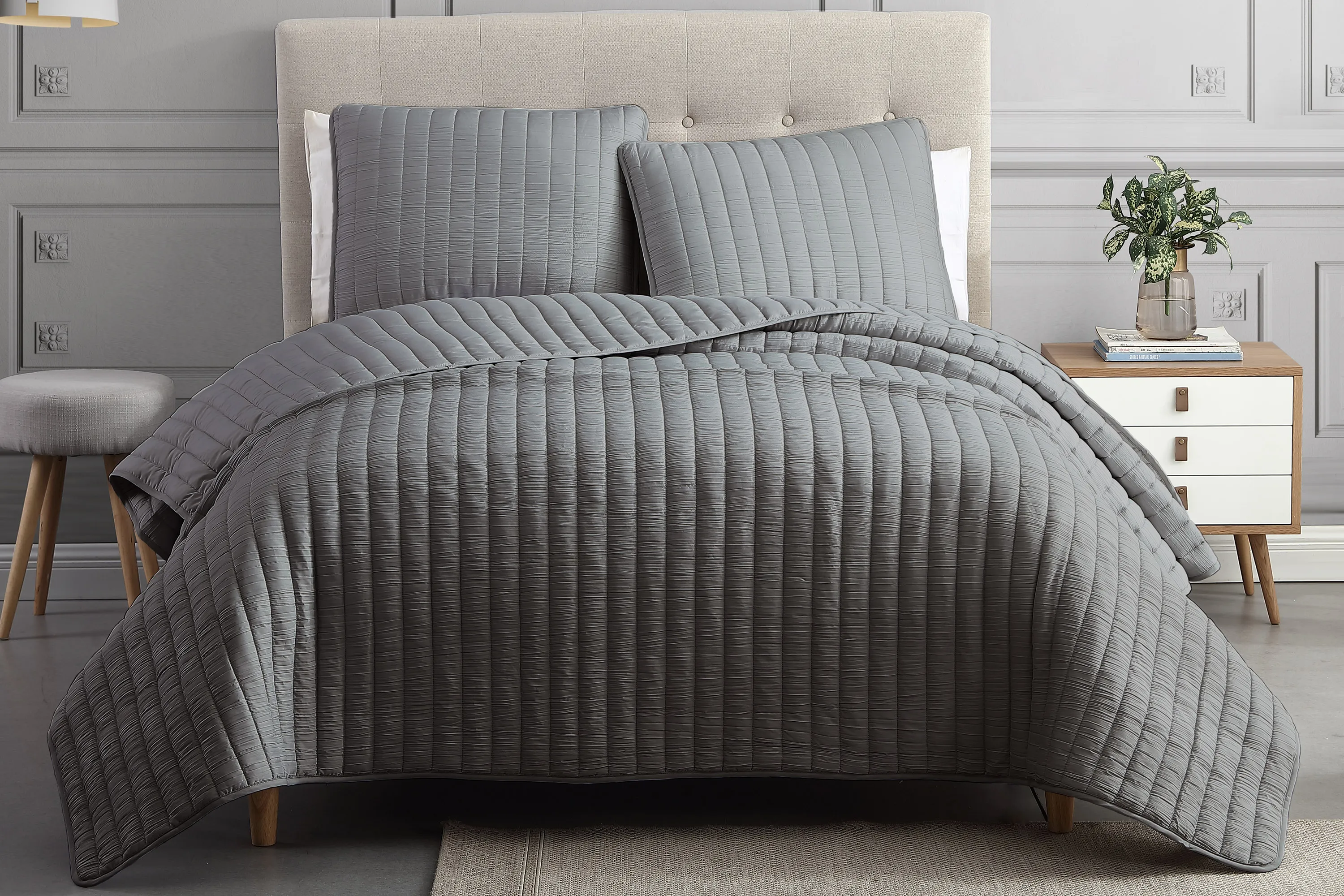Corvair Dark Gray 3 Pc King Coverlet Set - Thumbnail - Image 2