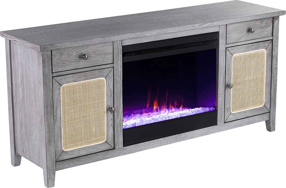 Welford I Gray 58 in. Console with Color Changing Fireplace