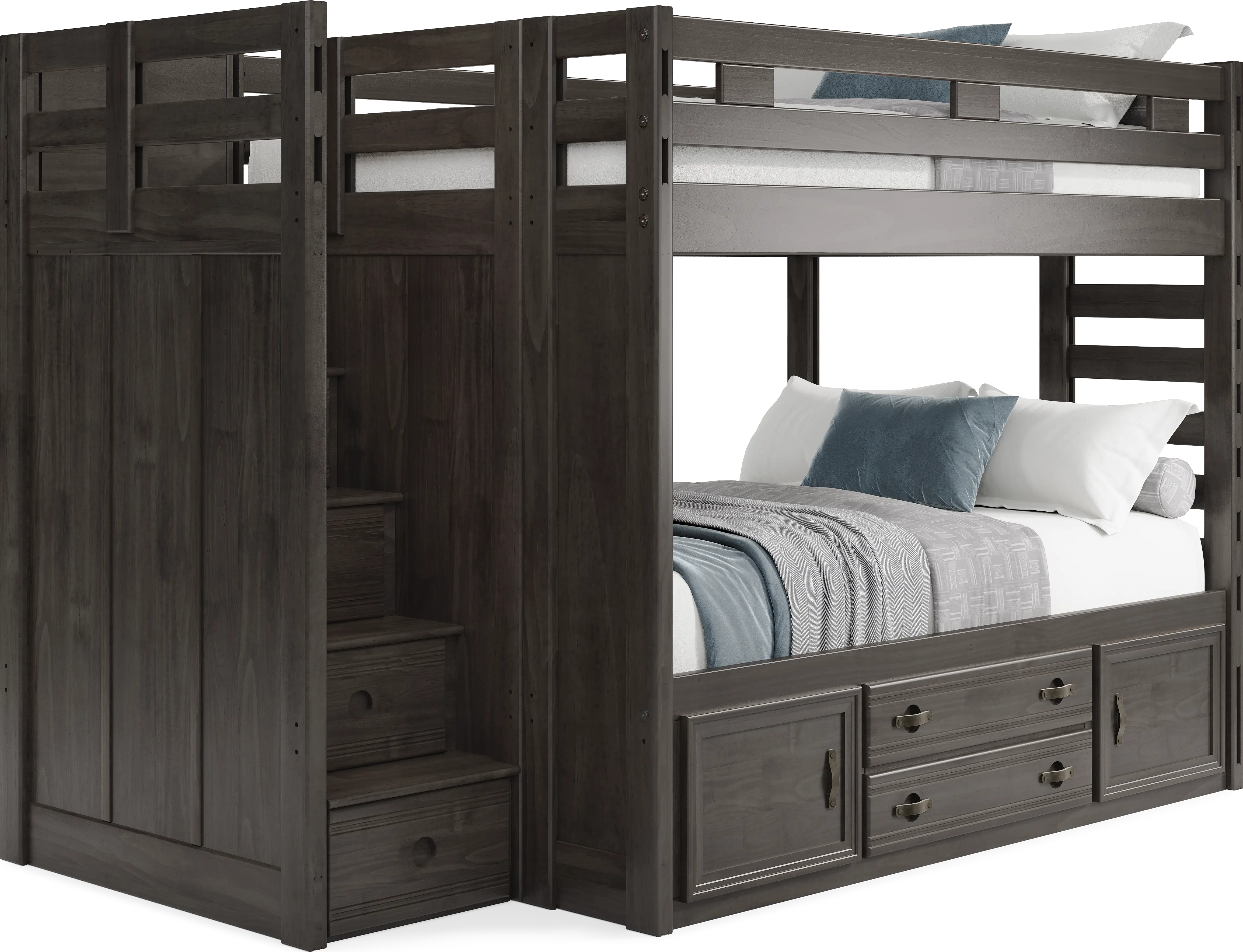 Kids Creekside 2.0 Charcoal Full/Full Step Bunk Bed with Storage Side Rail - Thumbnail - Image 1