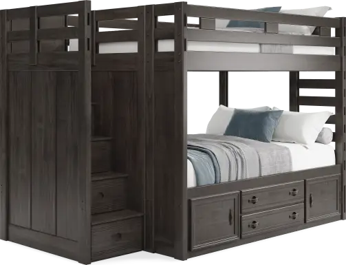 Kids Creekside 2.0 Charcoal Full/Full Step Bunk Bed with Storage Side Rail