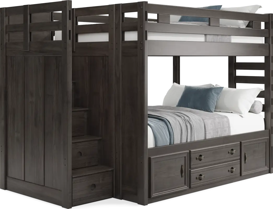 Kids Creekside 2.0 Charcoal Full/Full Step Bunk Bed with Storage Side Rail