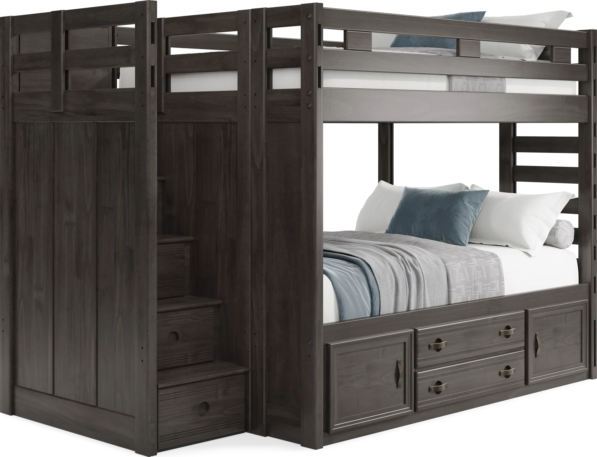 Kids Creekside 2.0 Charcoal Full/Full Step Bunk Bed with Storage Side Rail - Image 2