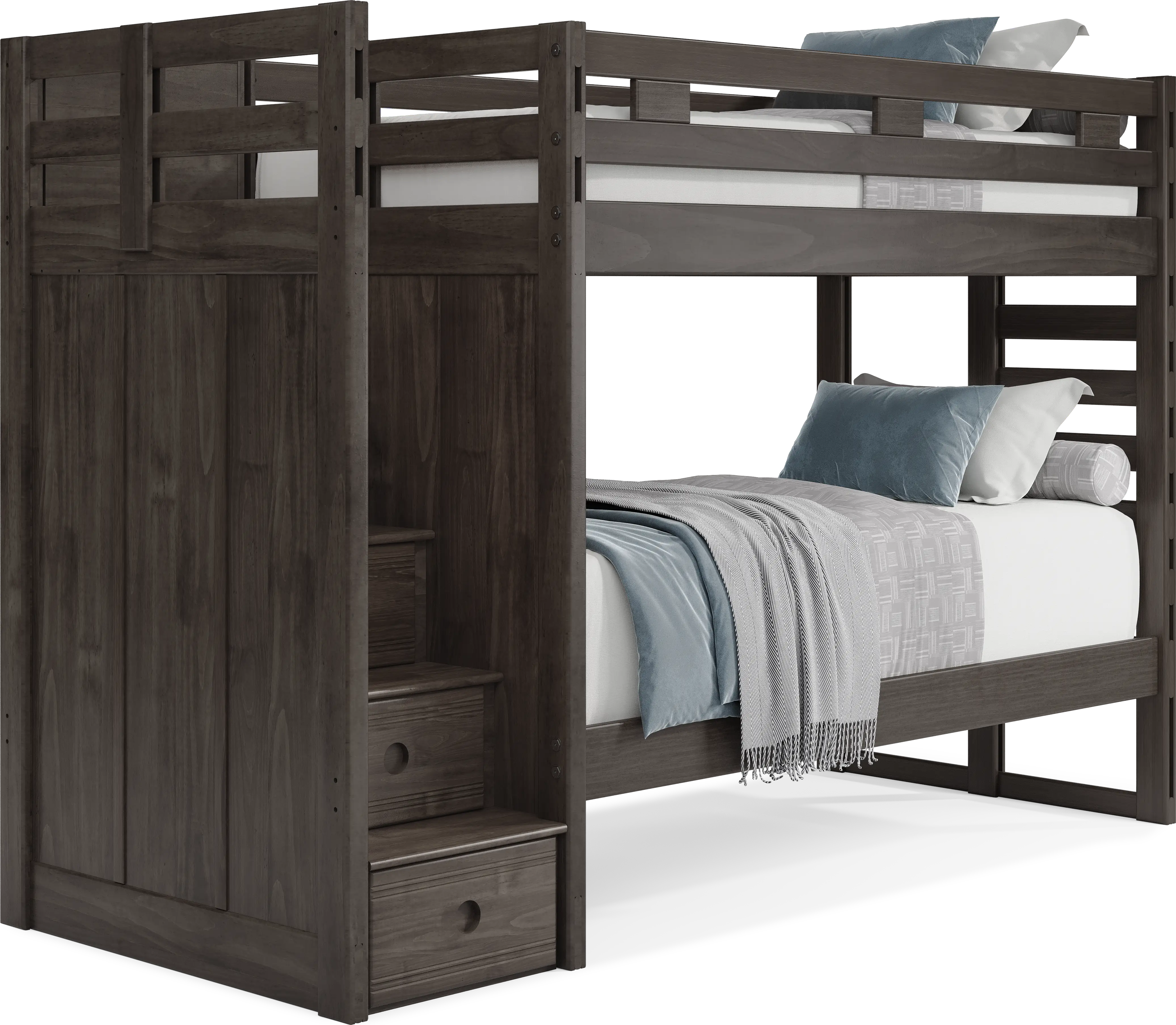 Kids Creekside 2.0 Charcoal Twin/Twin Step Bunk Bed - Thumbnail - Image 1