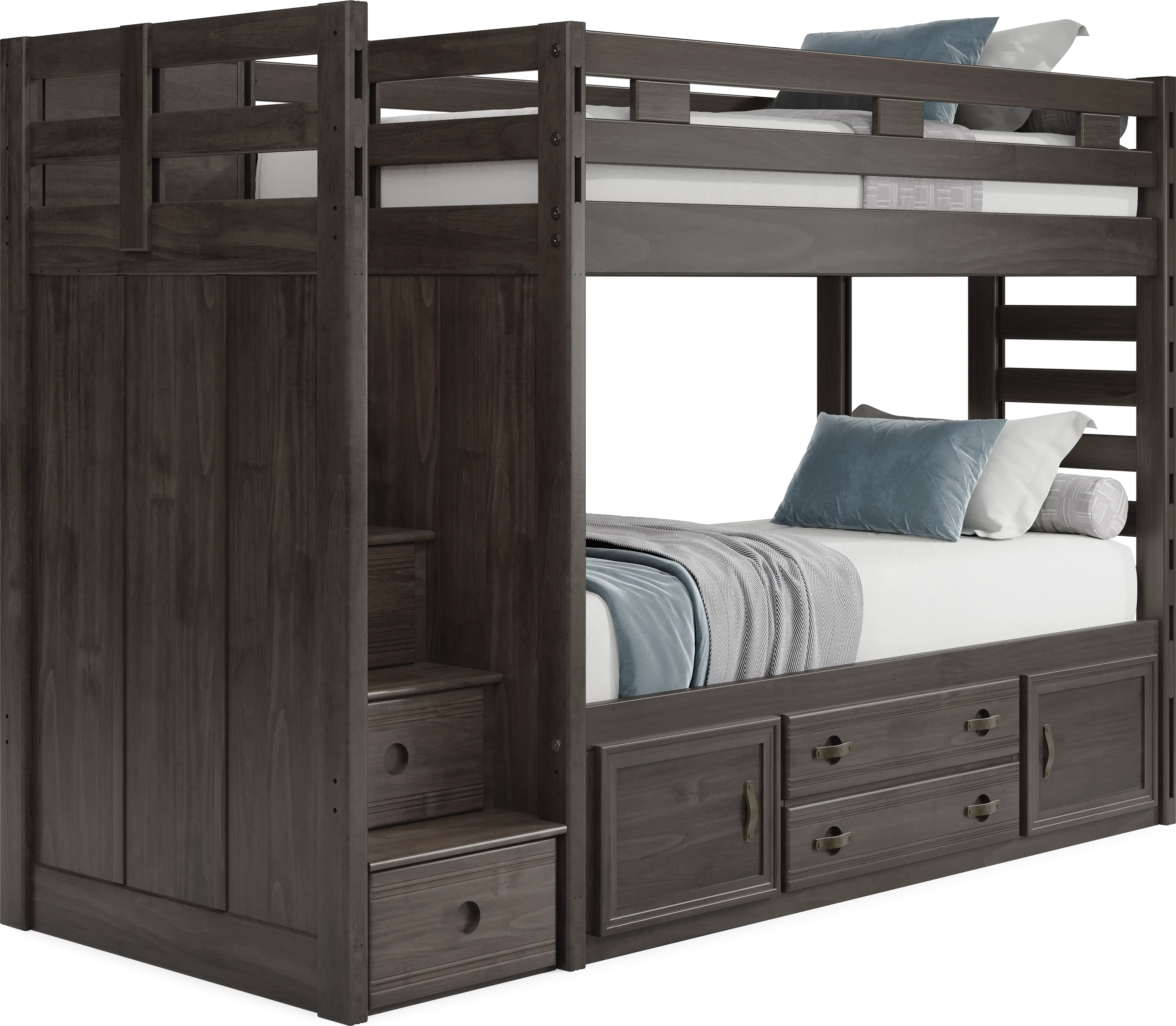 Kids Creekside 2.0 Charcoal Twin/Twin Step Bunk Bed with Storage Side Rail - Thumbnail - Image 1