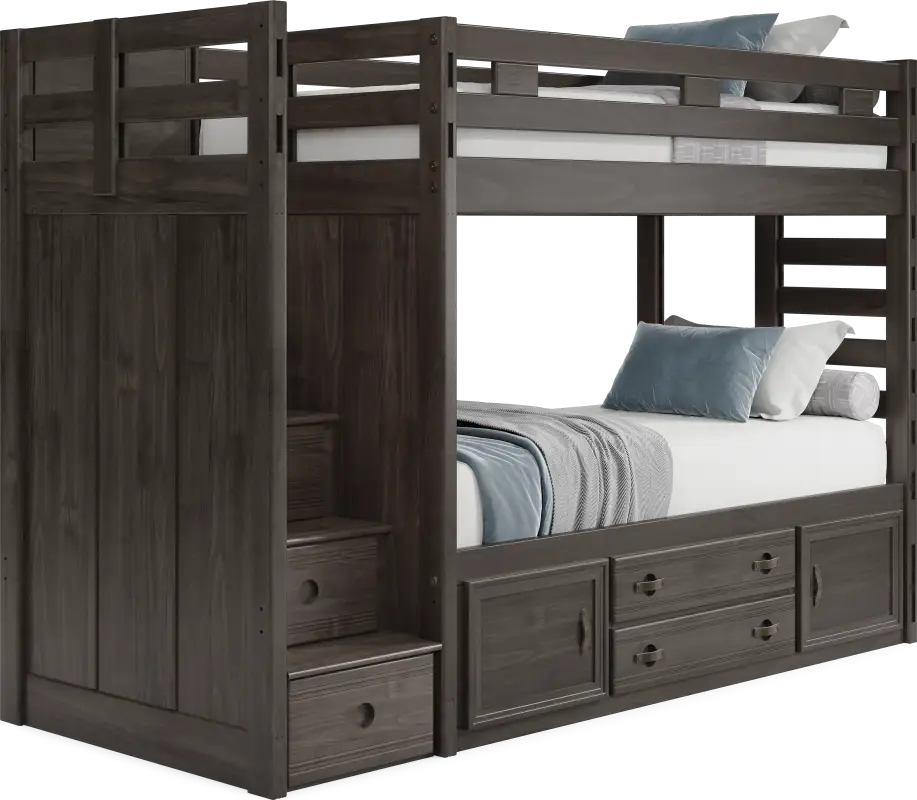 Kids Creekside 2.0 Charcoal Twin/Twin Step Bunk Bed with Storage Side Rail