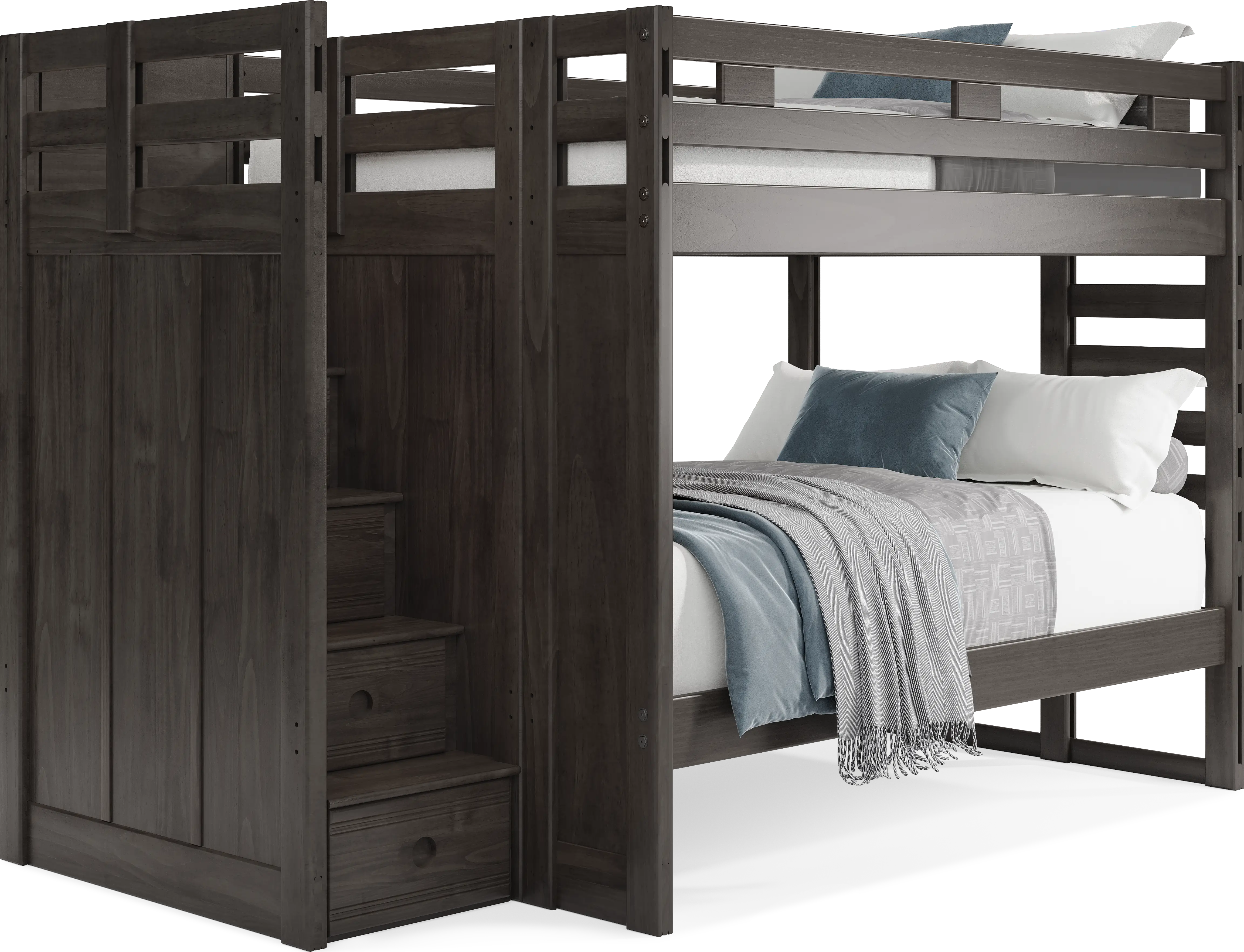 Kids Creekside 2.0 Charcoal Full/Full Step Bunk Bed - Thumbnail - Image 1