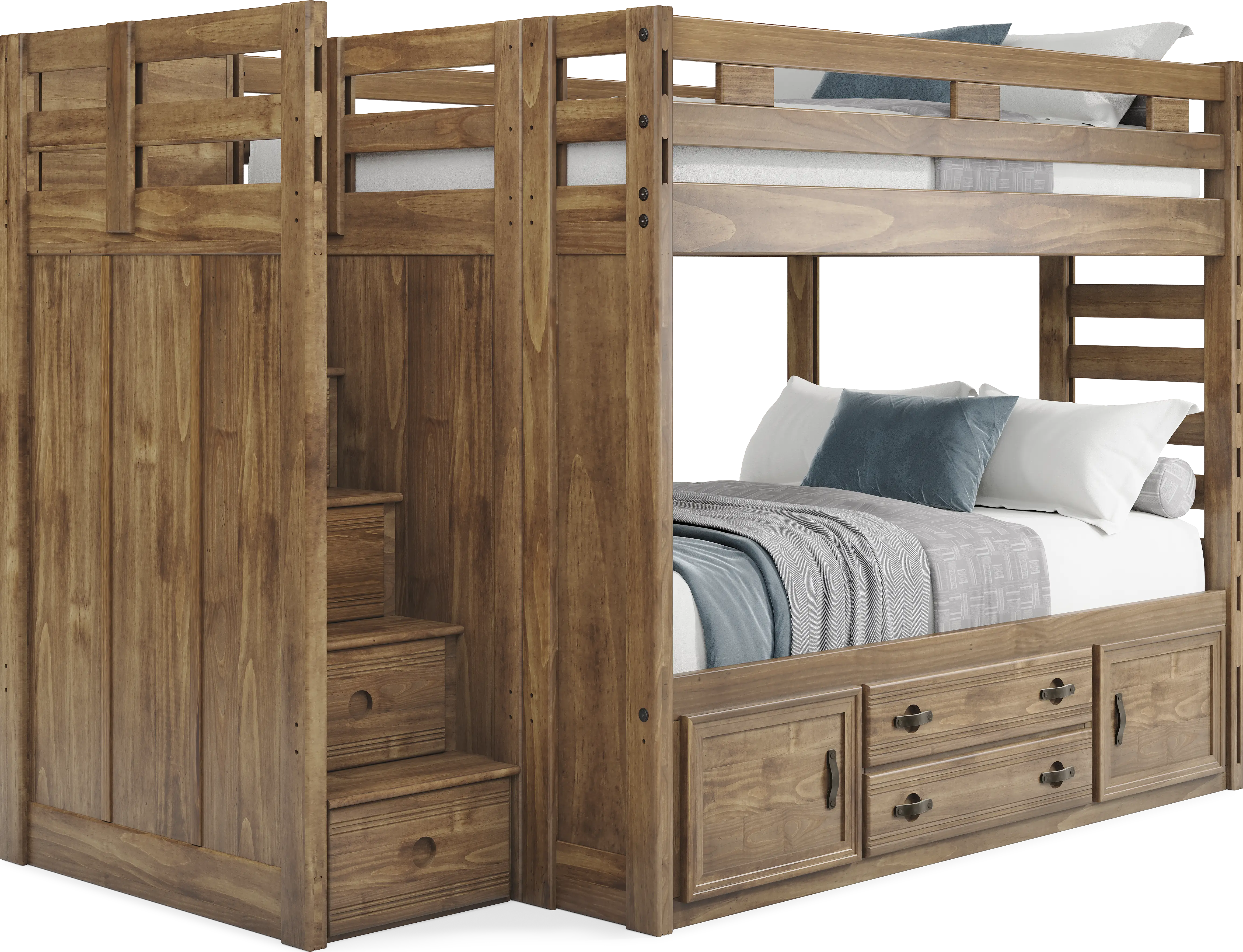 Kids Creekside 2.0 Chestnut Full/Full Step Bunk Bed with Storage Side Rail - Thumbnail - Image 1