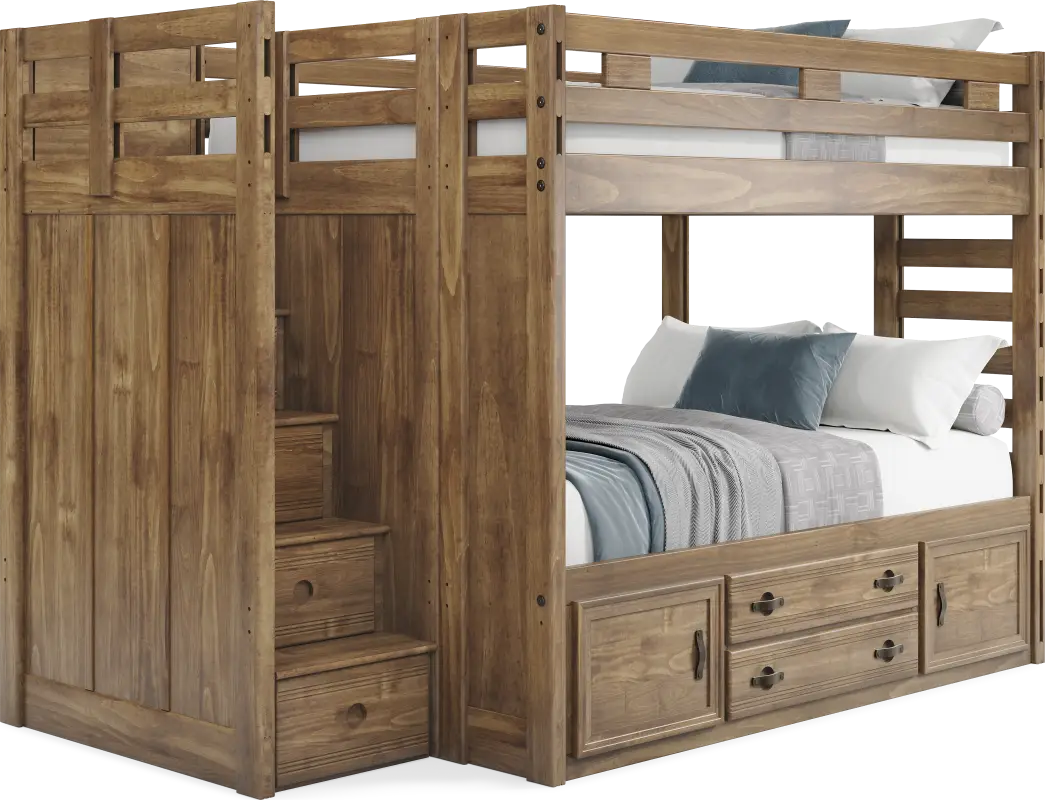 Kids Creekside 2.0 Chestnut Full/Full Step Bunk Bed with Storage Side Rail