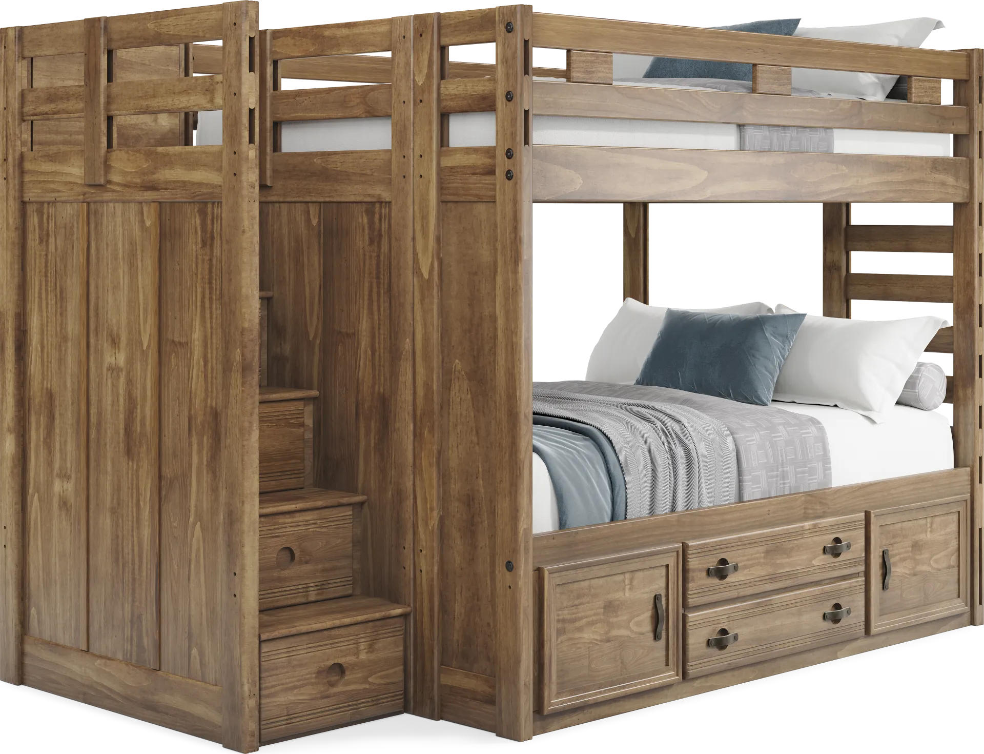 Kids Creekside 2.0 Chestnut Full/Full Step Bunk Bed with Storage Side Rail - Image 1