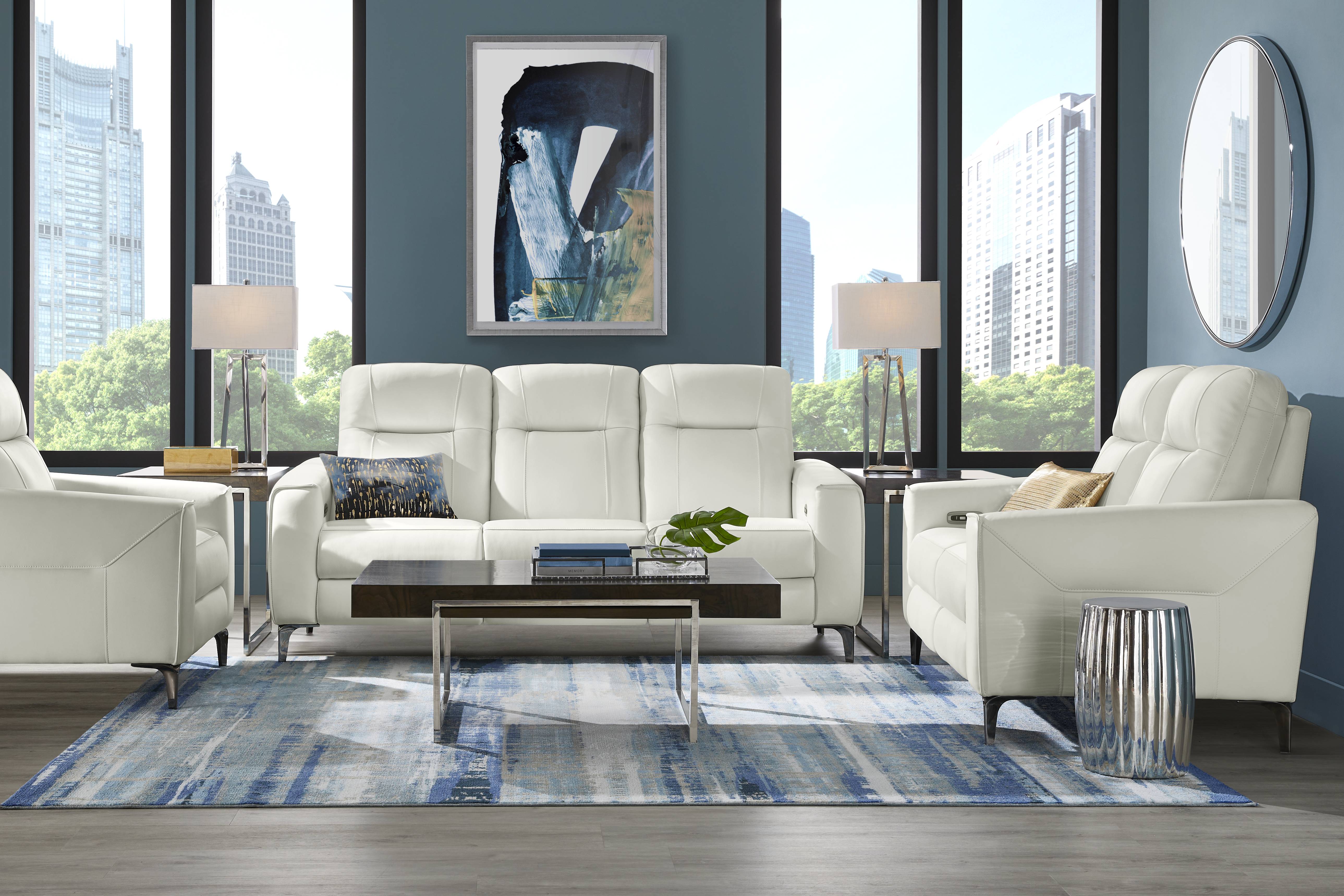 Parkside Heights White Leather 5 Pc Dual Power Reclining Living Room - Thumbnail - Image 1