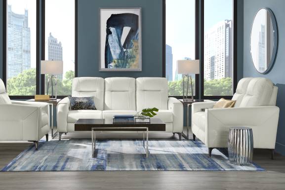 Parkside Heights White Leather Dual Power Reclining Sofa