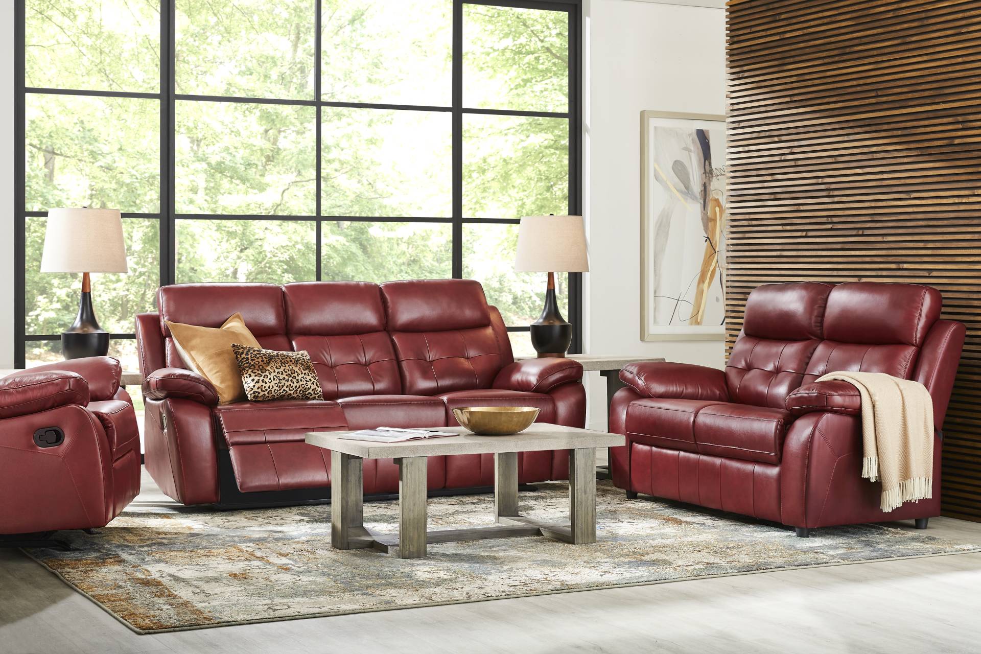 Antonin Red Leather 2 Pc Reclining Living Room full room