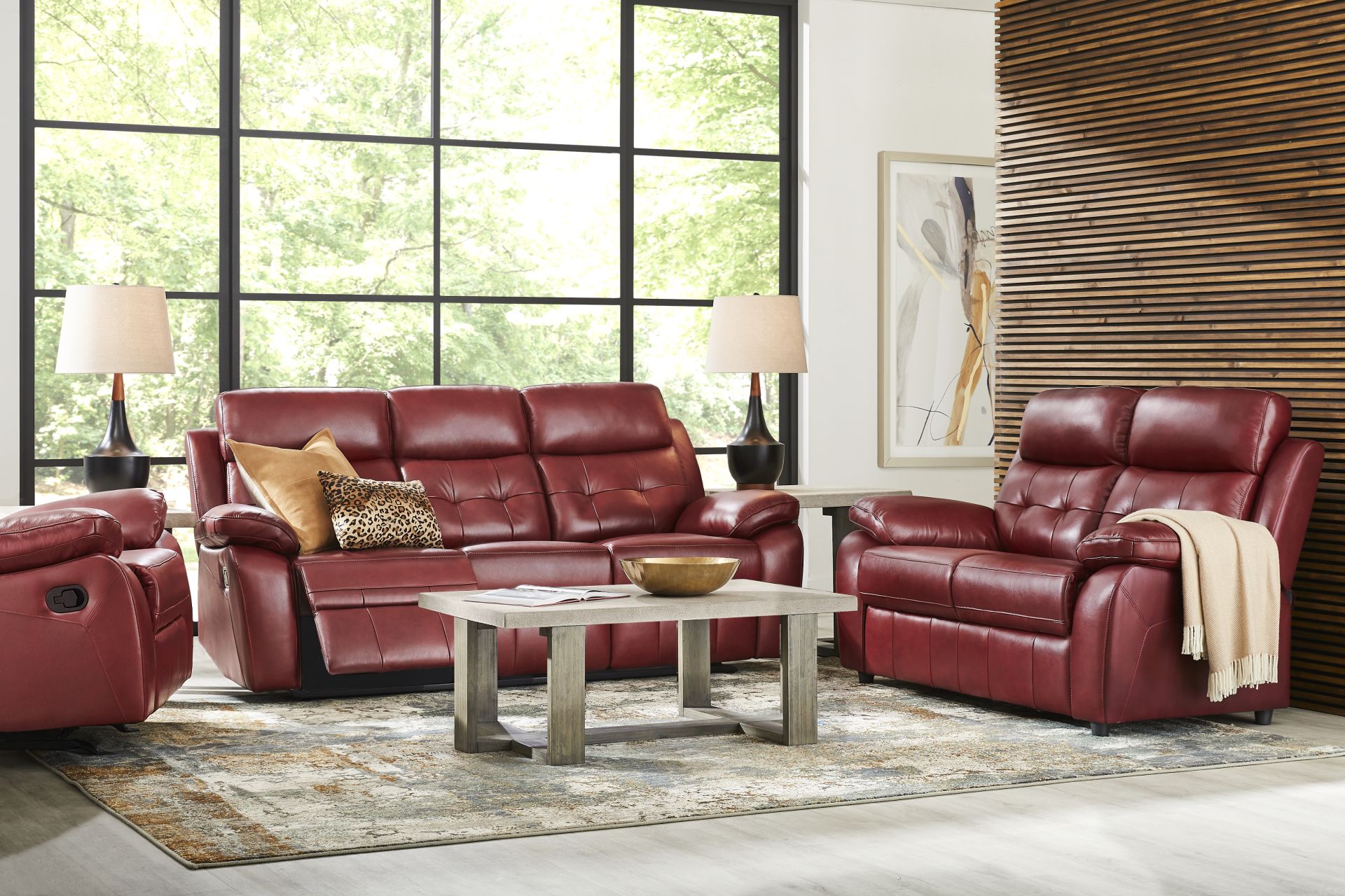 Antonin Red Leather Reclining Sofa - Image 2