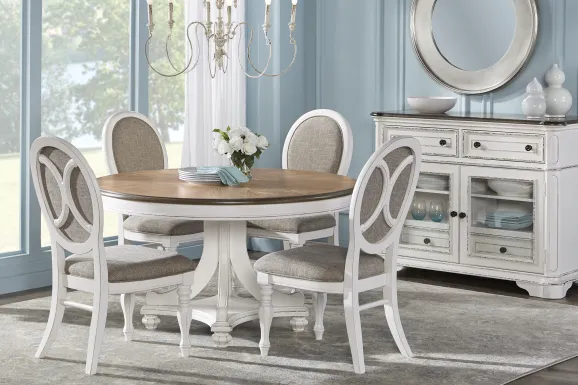 French Market White 5 Pc Round Dining Room with Oval Chairs