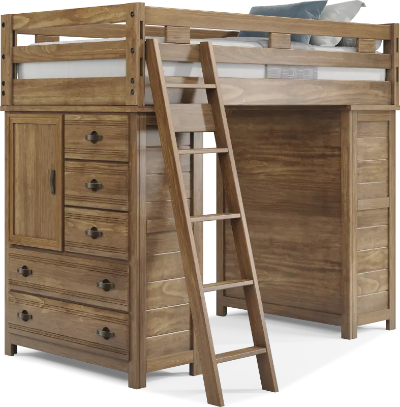 Kids Creekside 2.0 Chestnut Twin Loft with 2 Loft Chests