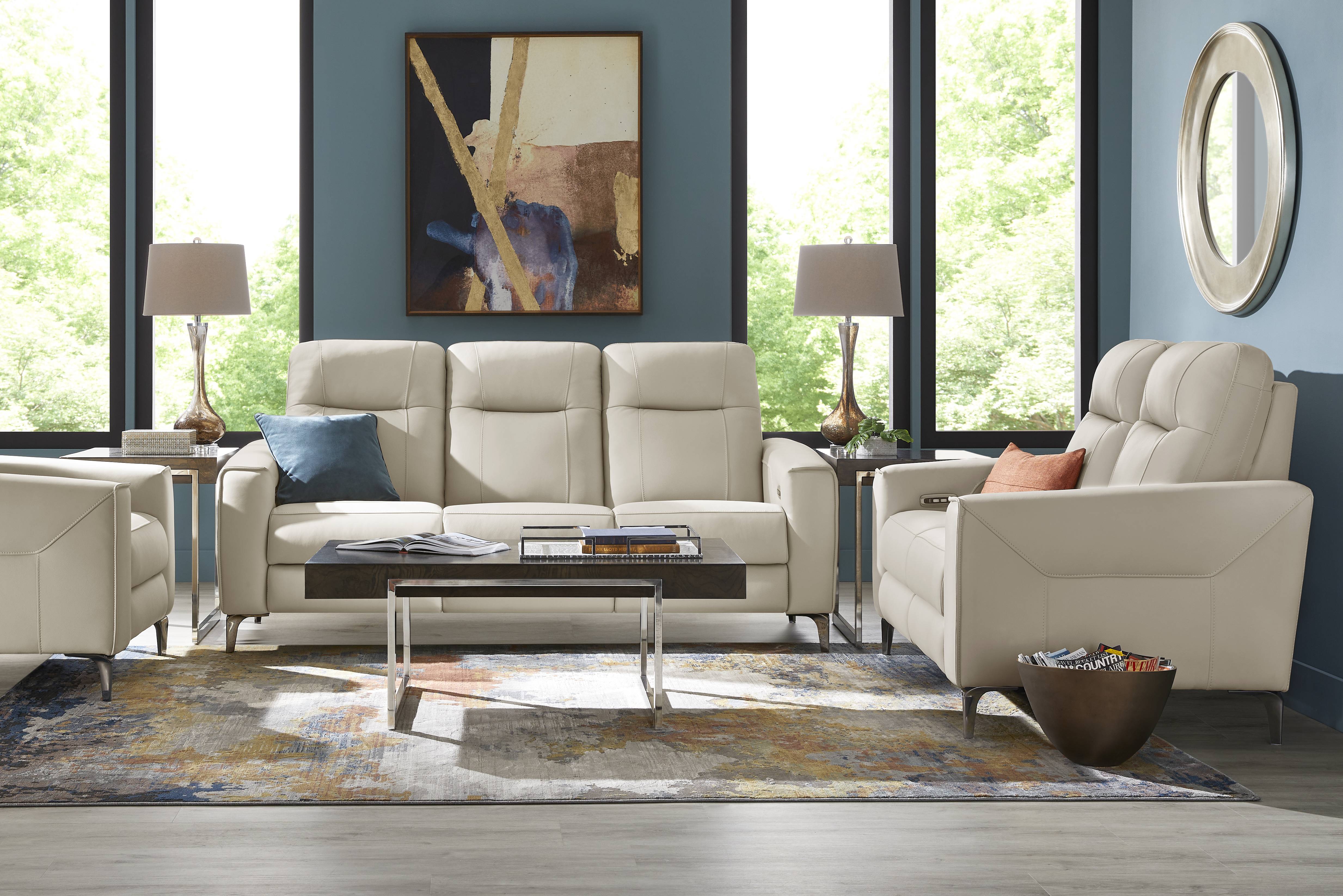 Parkside Heights Beige Leather 2 Pc Dual Power Reclining Living Room - Thumbnail - Image 1