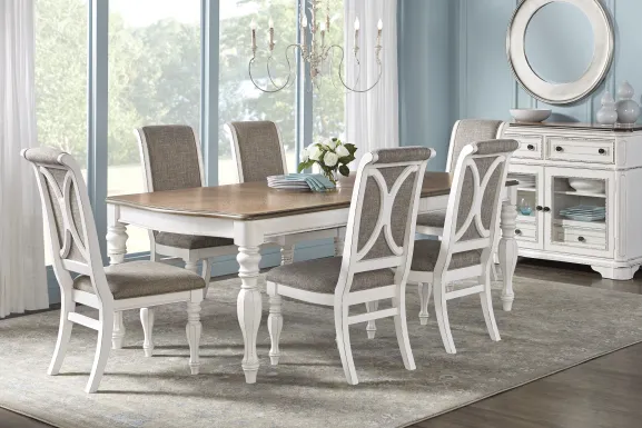 French Market White 5 Pc Rectangle Dining Room with Upholstered Chairs