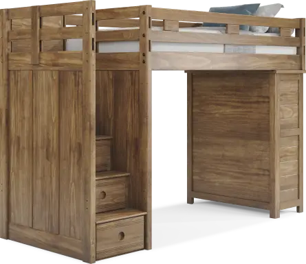Kids Creekside 2.0 Chestnut Twin Step Loft with Loft Chest