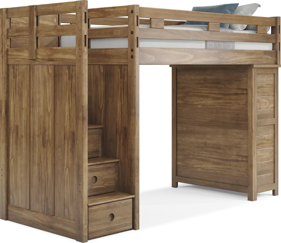 Kids Creekside 2.0 Chestnut Twin Step Loft with Loft Chest