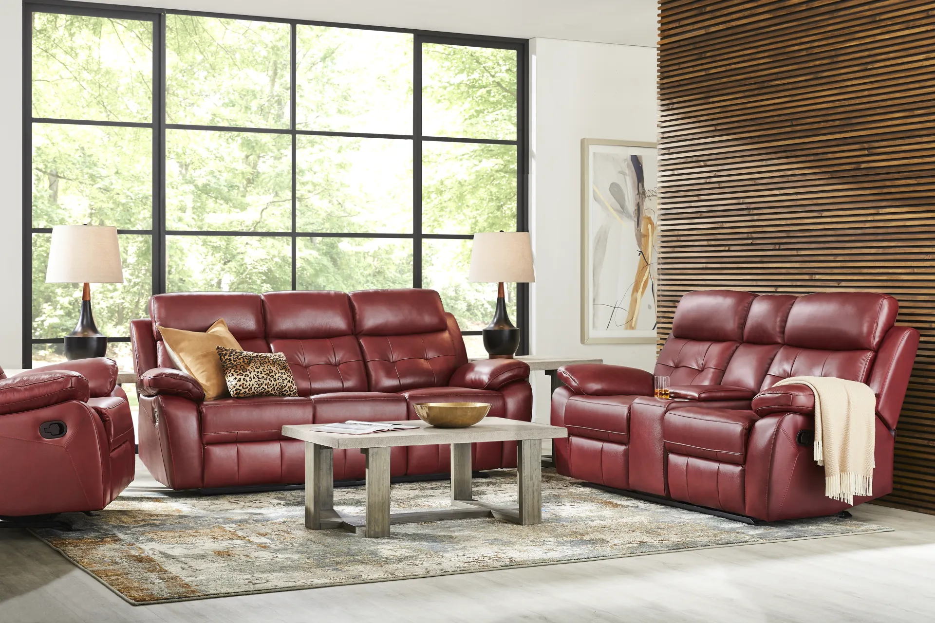 Antonin Red Leather Reclining Console Loveseat - Image 1