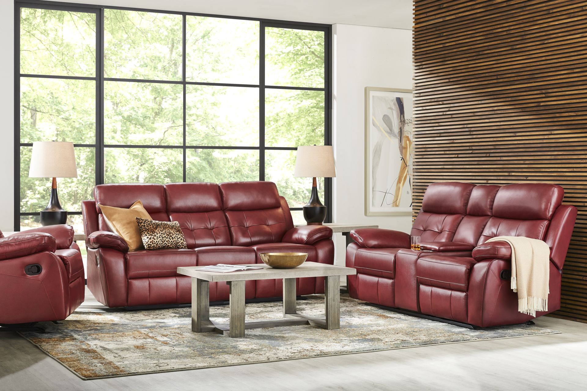 Antonin Red Leather 5 Pc Reclining Living Room - Image 1