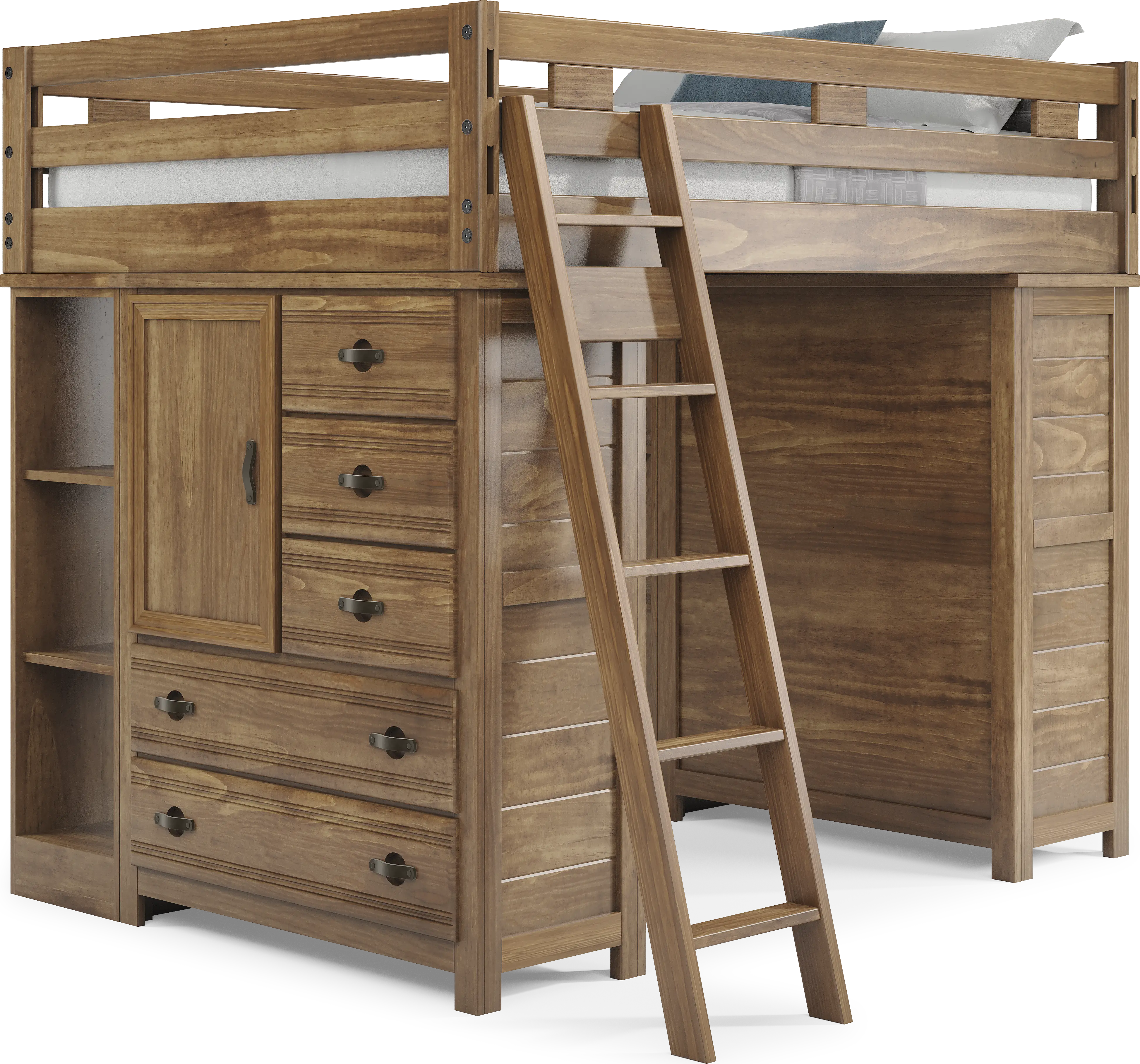 Kids Creekside 2.0 Chestnut Full Loft with 2 Loft Chests and 2 Bookcases - Thumbnail - Image 1