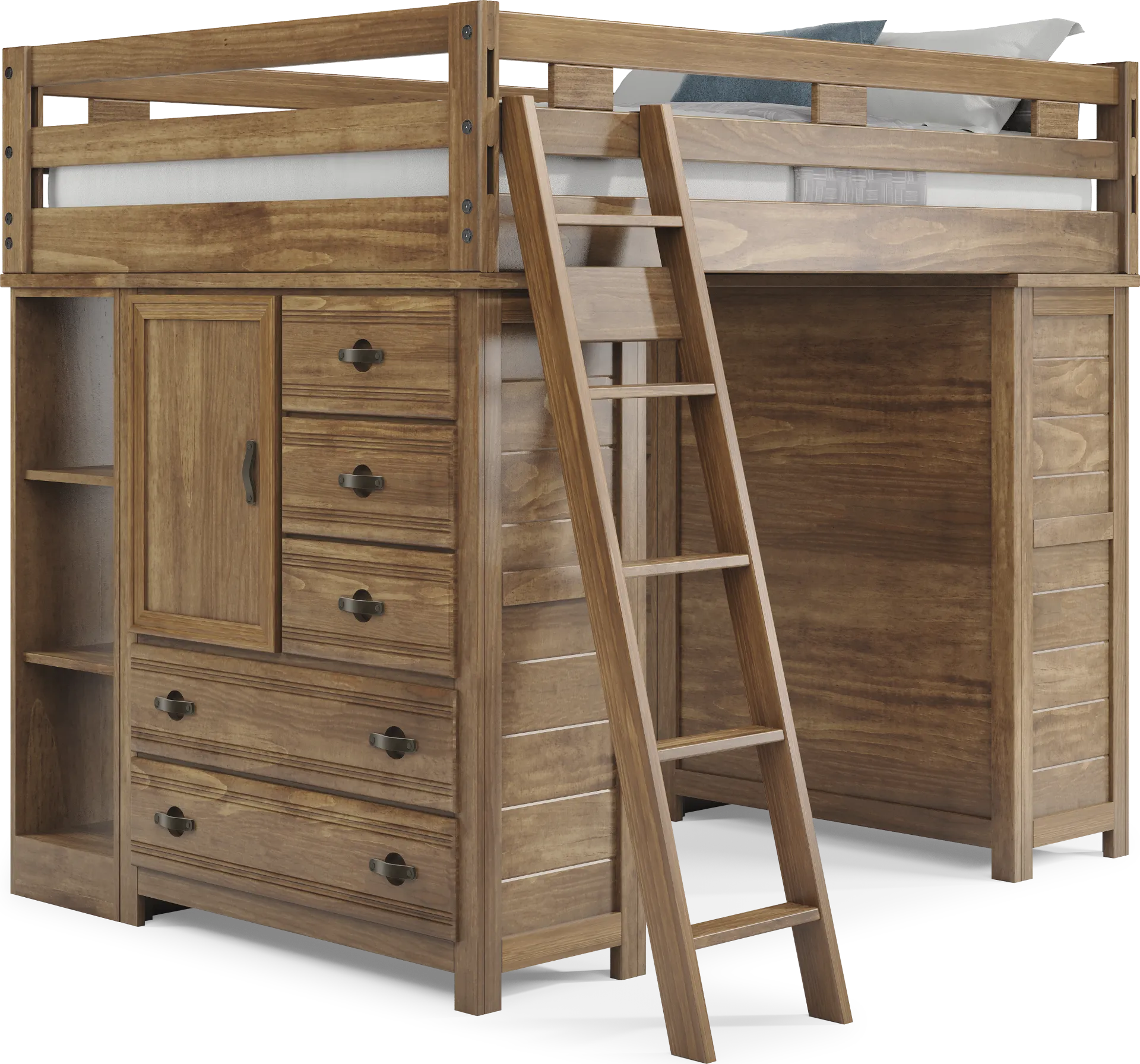 Kids Creekside 2.0 Chestnut Full Loft with 2 Loft Chests and 2 Bookcases - Image 1