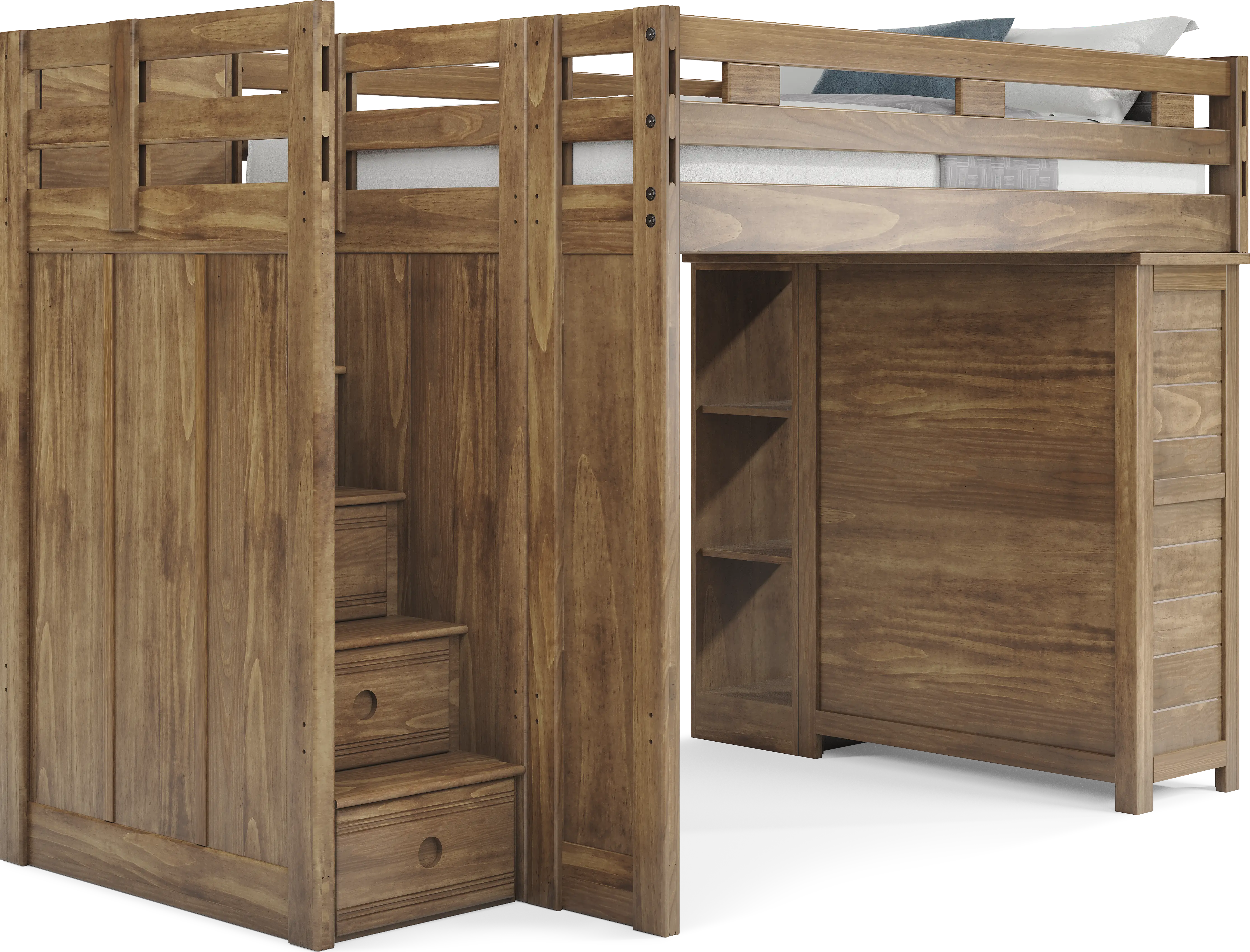 Kids Creekside 2.0 Chestnut Full Step Loft with Loft Chest and Bookcase - Thumbnail - Image 1