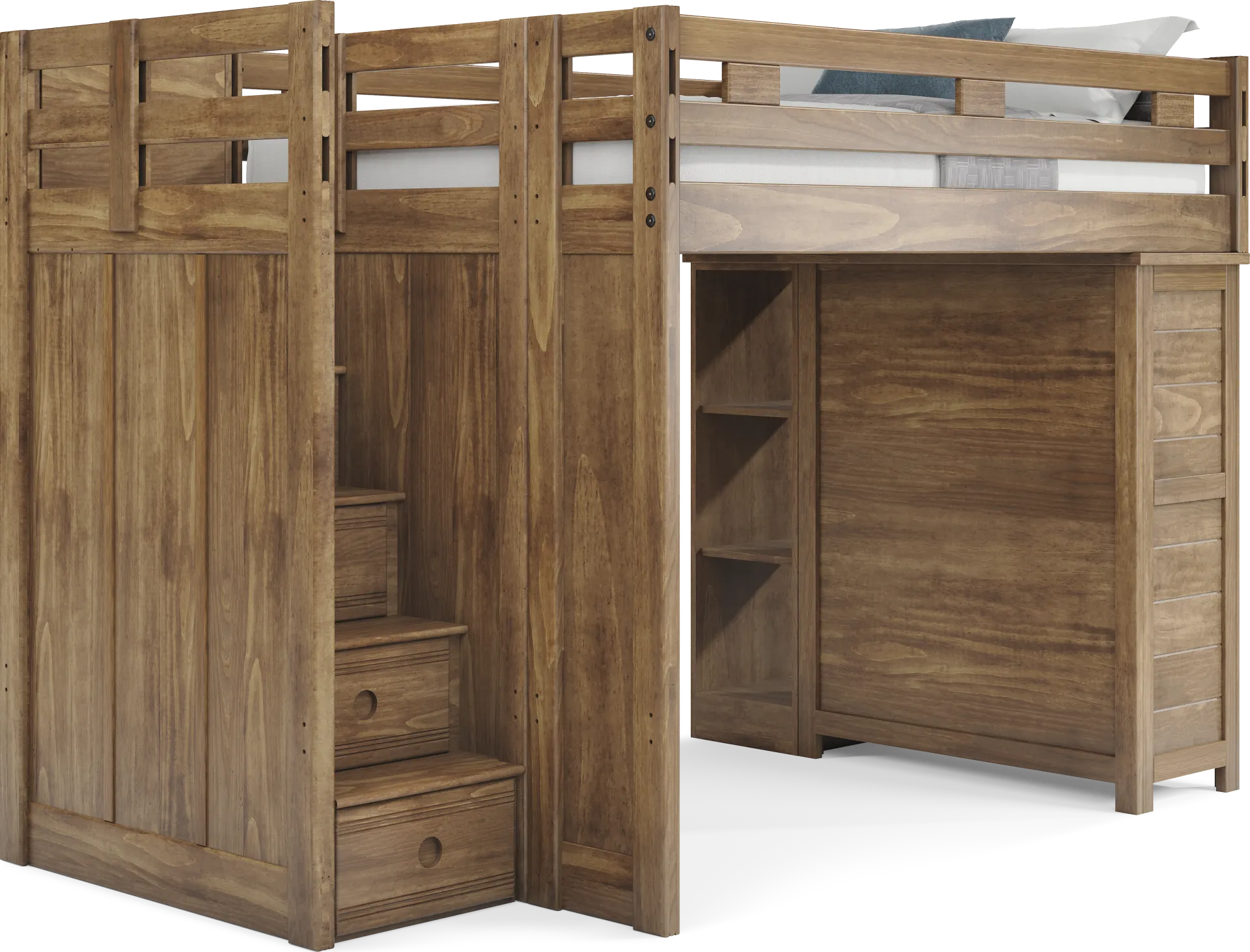 Kids Creekside 2.0 Chestnut Full Step Loft with Loft Chest and Bookcase - Image 1