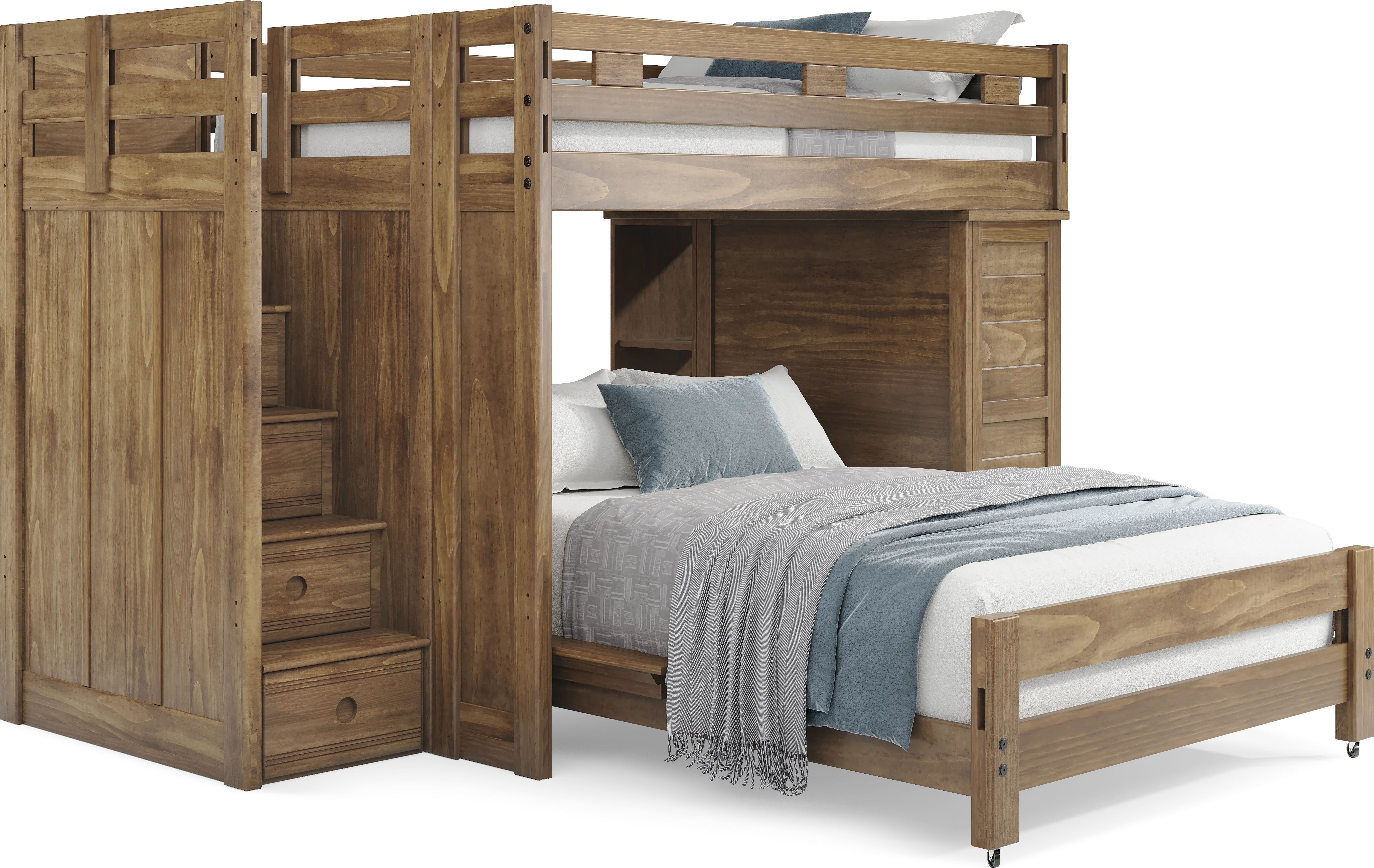 Kids Creekside 2.0 Chestnut Full/Full Step Loft with Chest and Bookcase - Thumbnail - Image 1