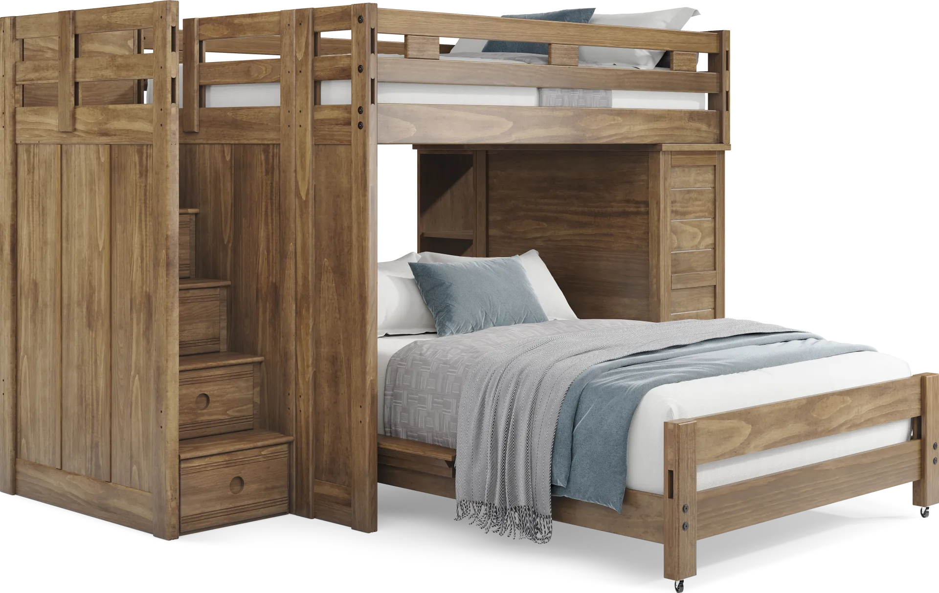 Kids Creekside 2.0 Chestnut Full/Full Step Loft with Chest and Bookcase - Image 1