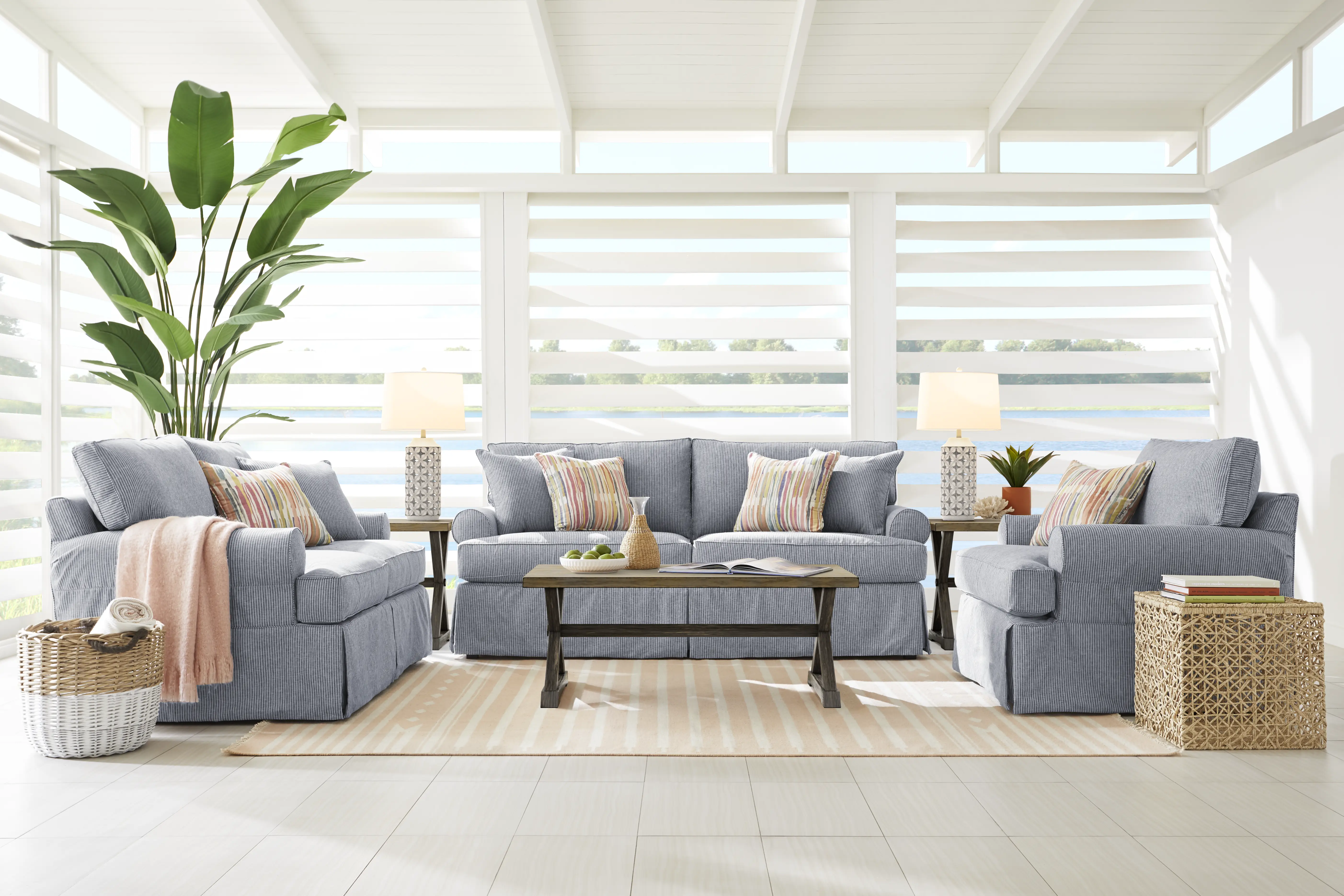 Beachside Walk Denim Slipcover 8 Pc Living Room - Thumbnail - Image 1