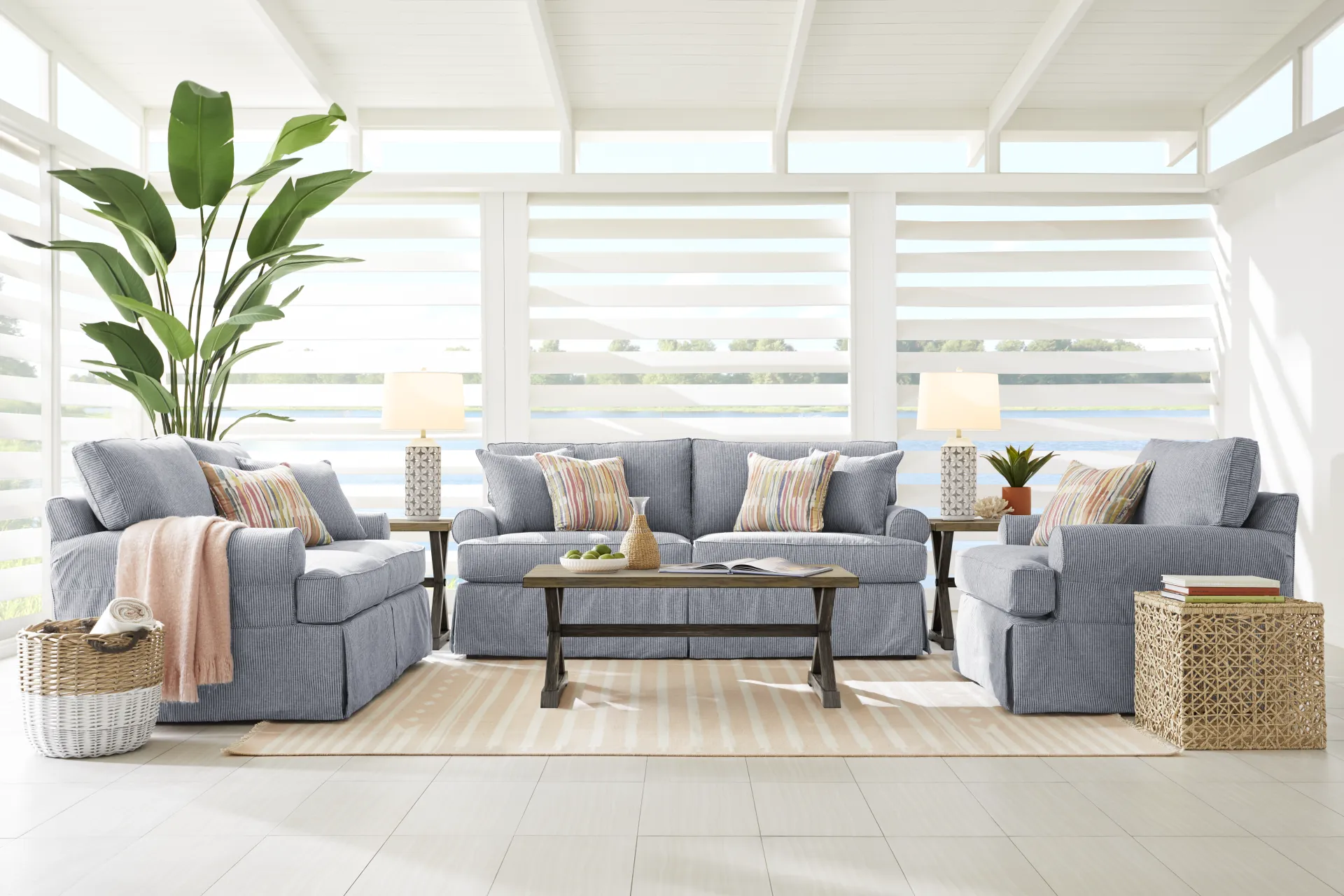 Beachside Walk Denim Slipcover 8 Pc Living Room - Image 1