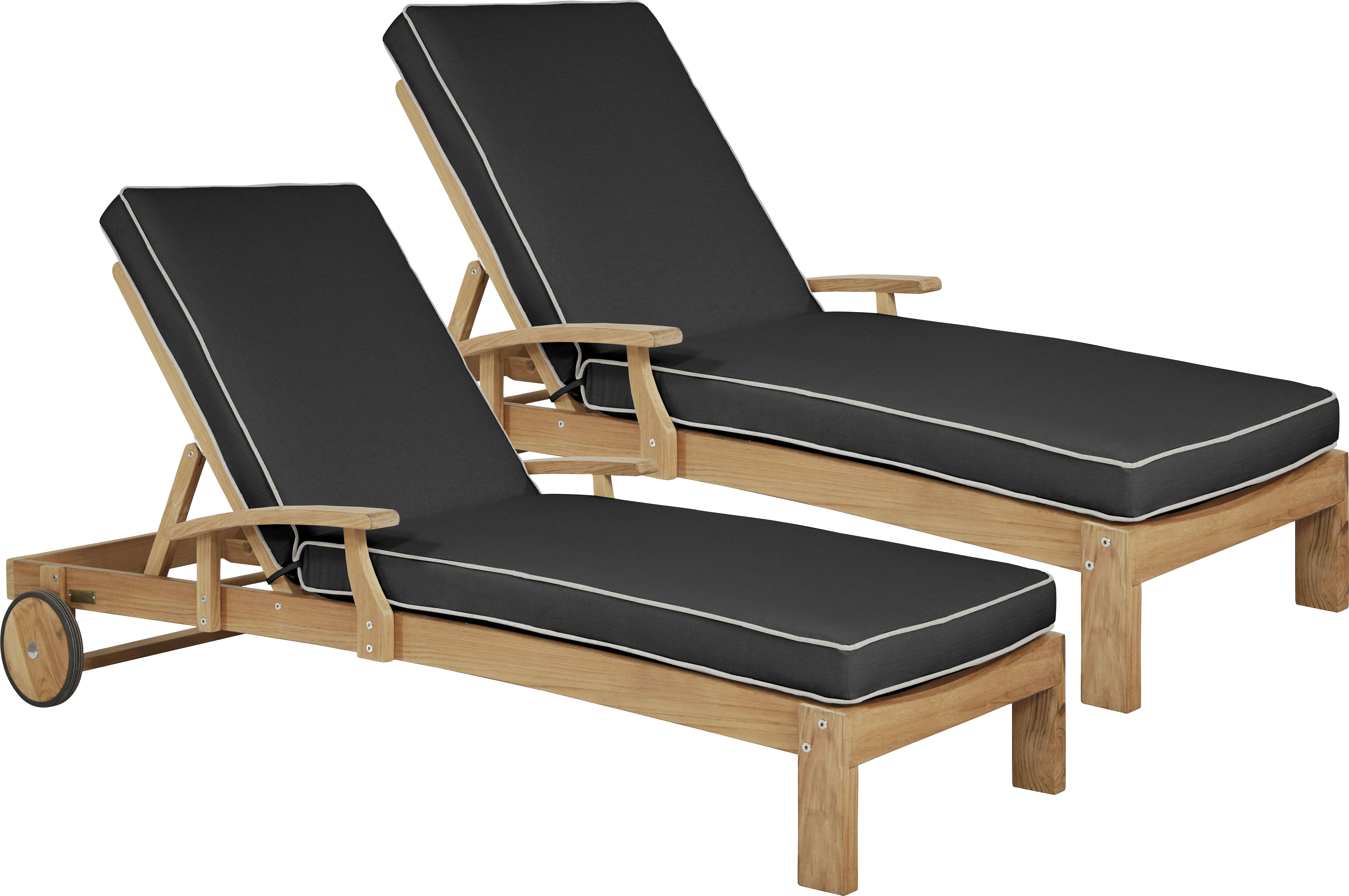 Pleasant Bay Teak Outdoor Chaise with Charcoal Cushions, Set of 2 - Thumbnail - Image 1