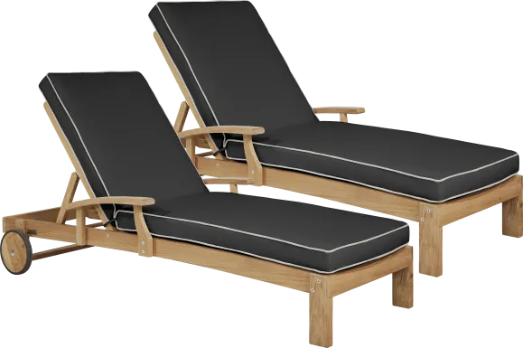 Pleasant Bay Teak Outdoor Chaise with Charcoal Cushions, Set of 2