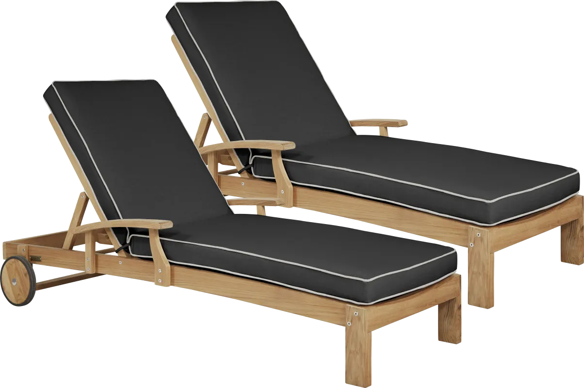 Pleasant Bay Teak Outdoor Chaise with Charcoal Cushions, Set of 2