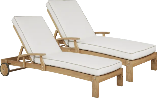 Pleasant Bay Teak Outdoor Chaise with Vapor Cushions, Set of 2