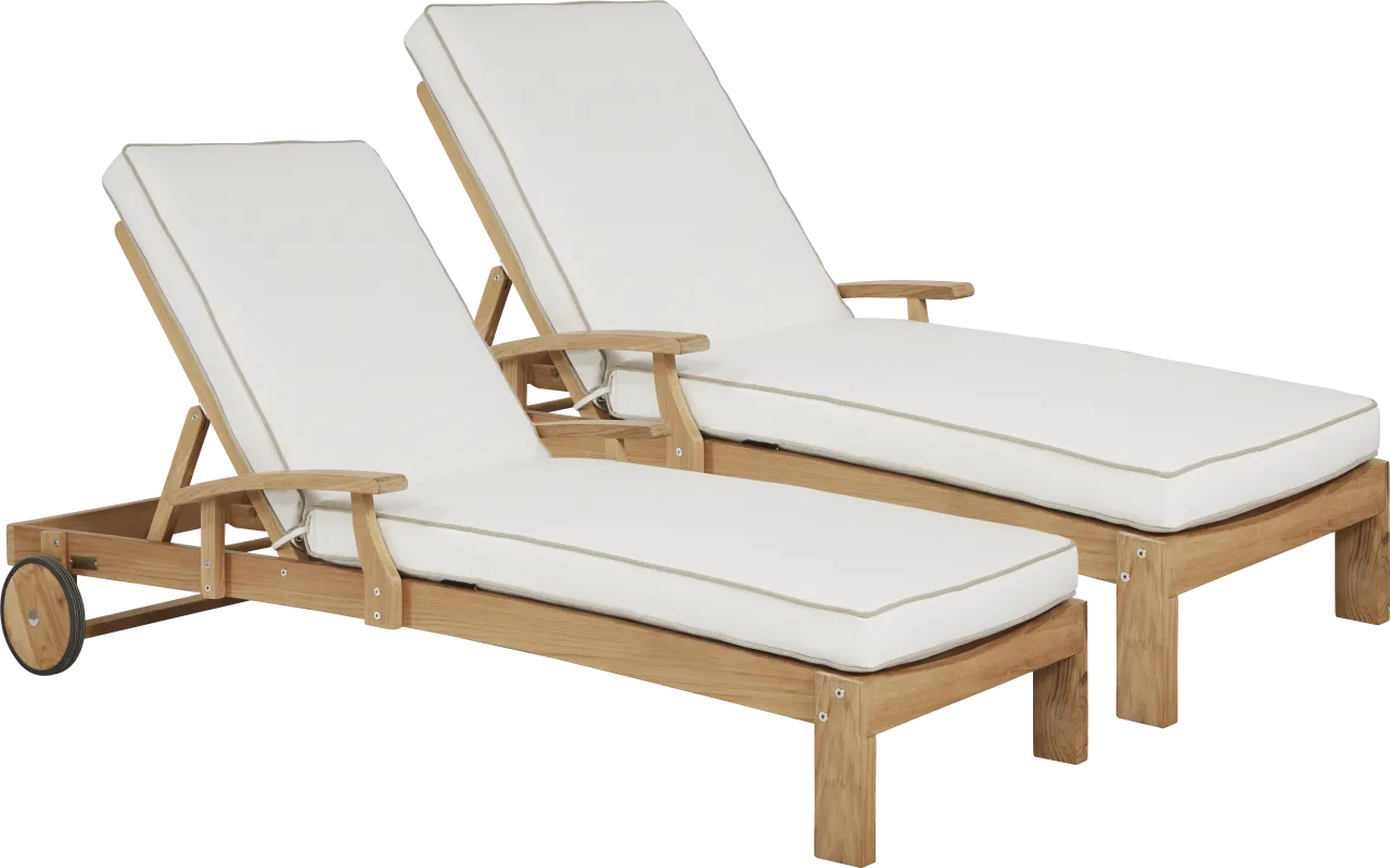 Pleasant Bay Teak Outdoor Chaise with Vapor Cushions, Set of 2