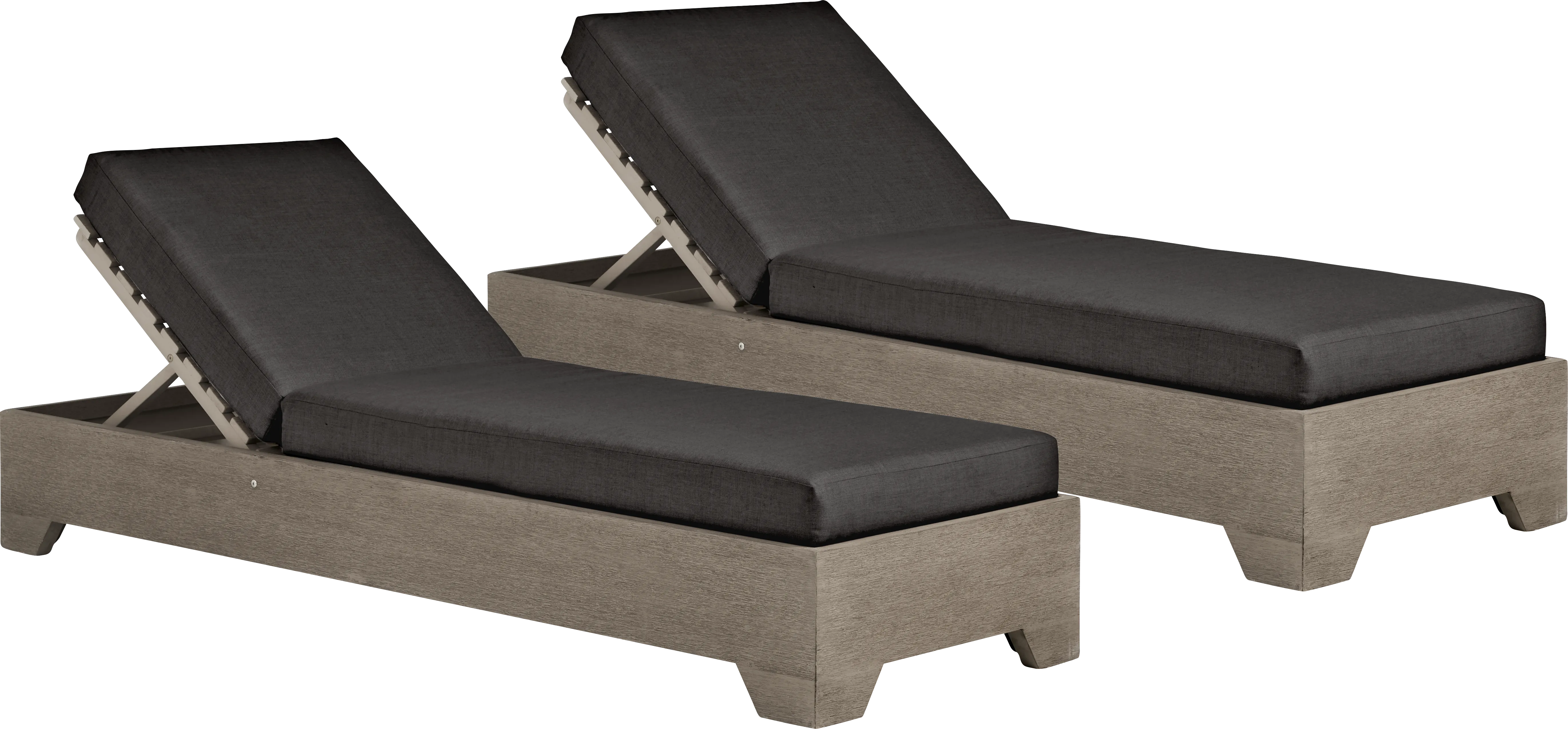 Lake Tahoe Gray Outdoor Chaise with Charcoal Cushions, Set of 2 - Thumbnail - Image 1