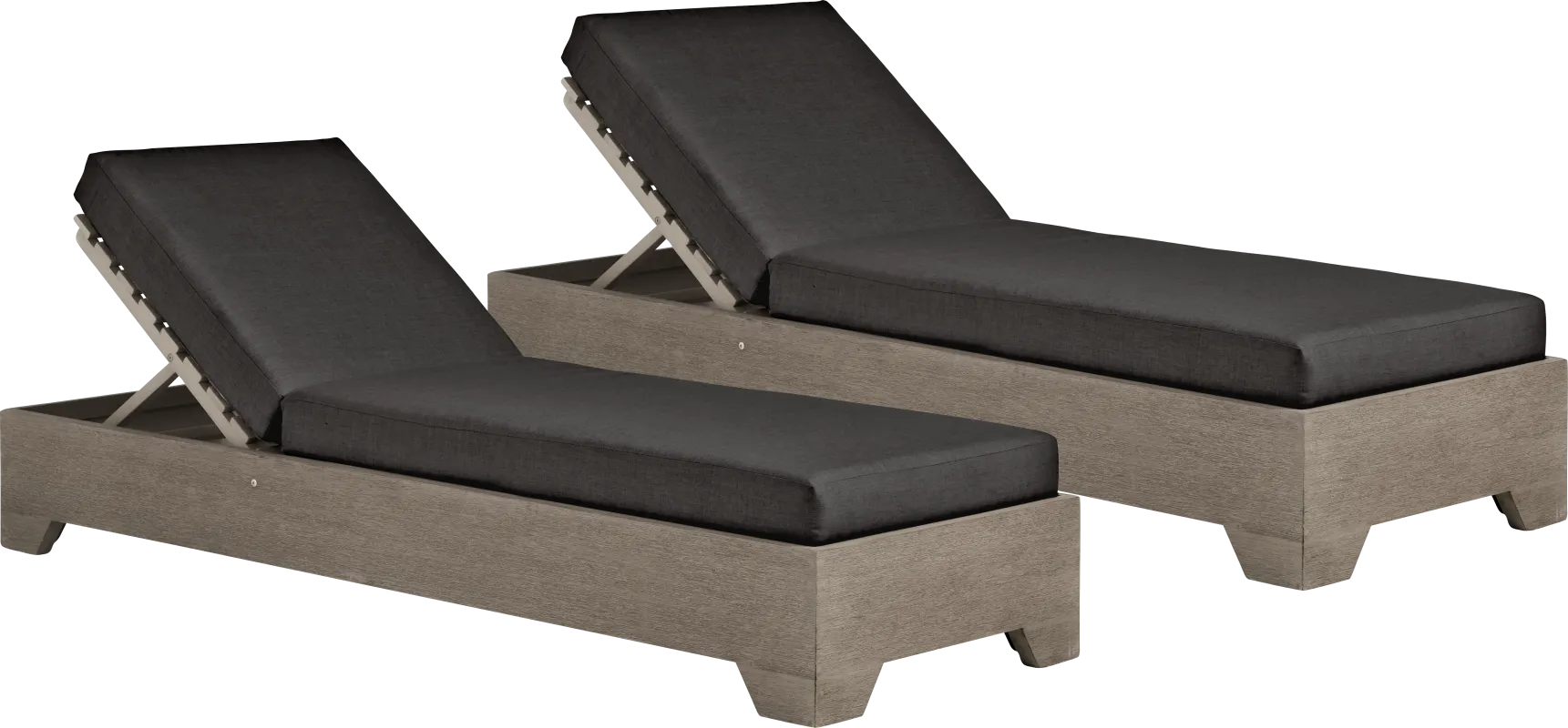 Lake Tahoe Gray Outdoor Chaise with Charcoal Cushions, Set of 2